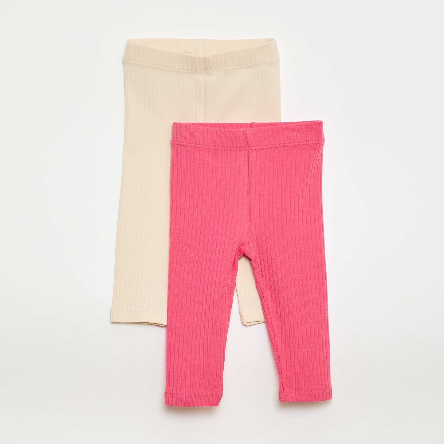 Lot de 2 leggings côtelés BLANC/ROSE