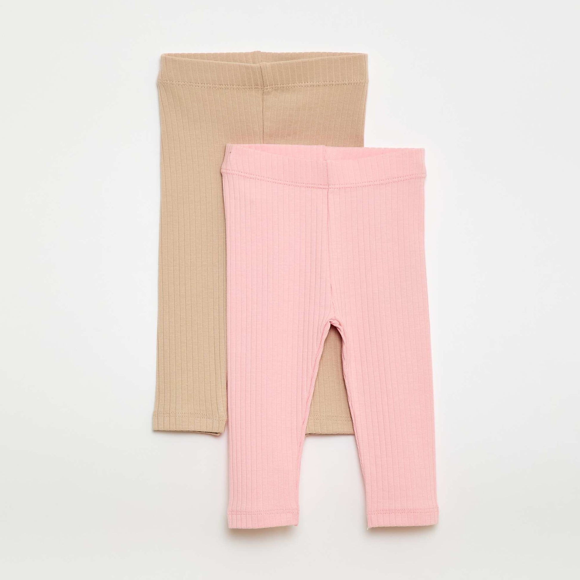 Lot de 2 leggings côtelés BEIGE/ROSE