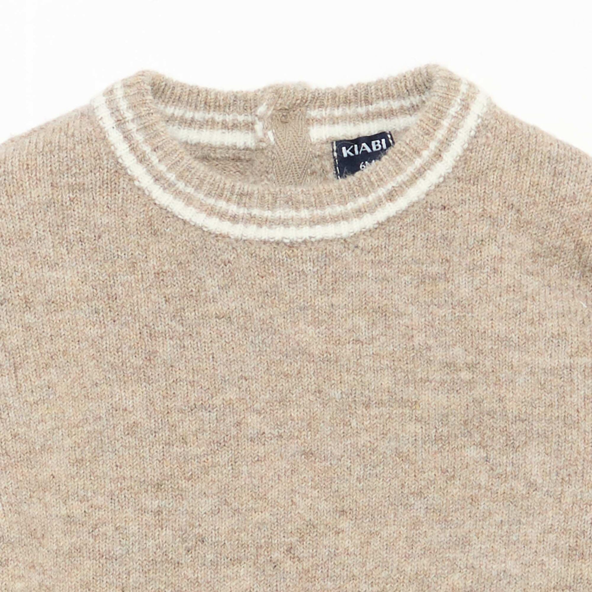 Pull uni avec bords contrastés BEIGE