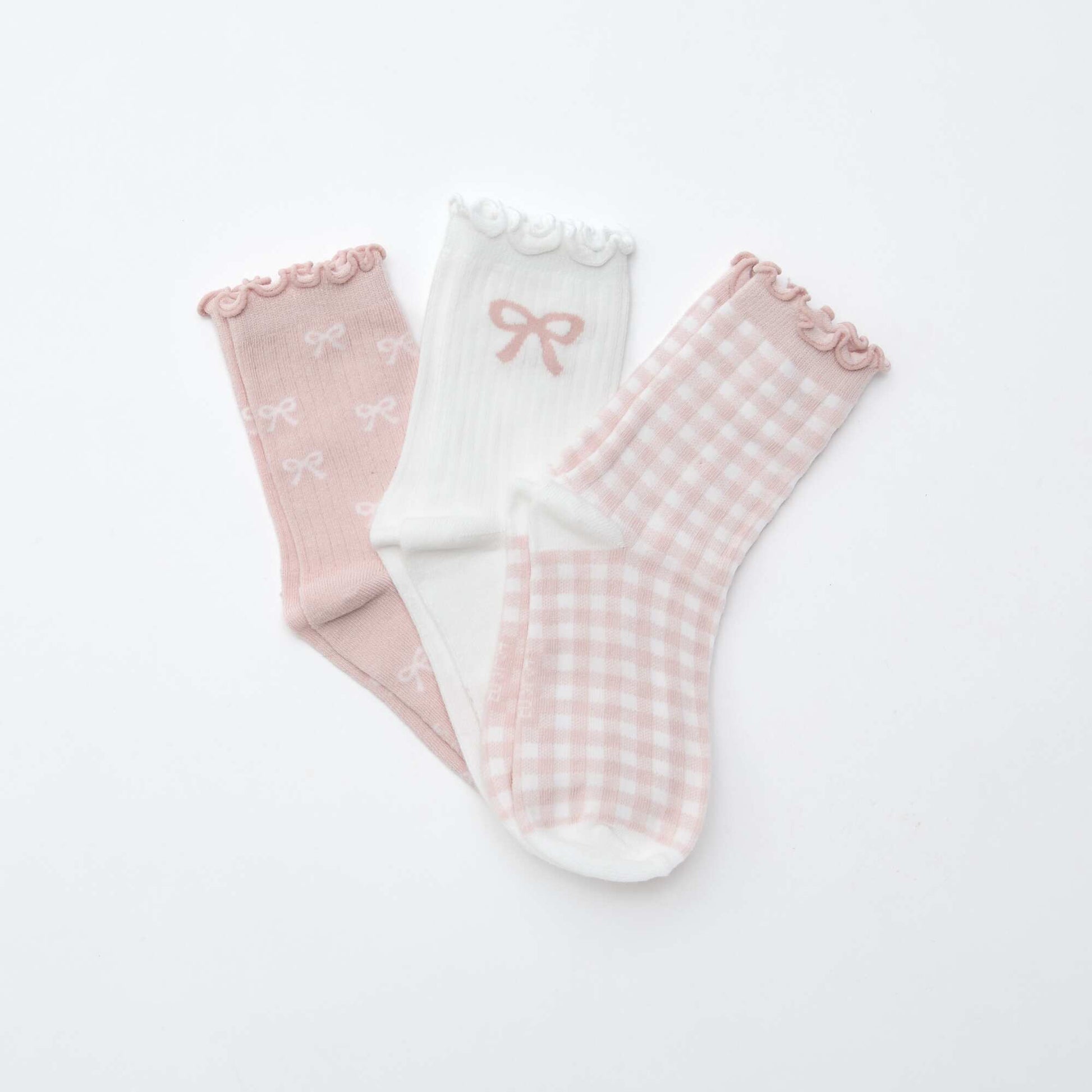 Lot de 3 chaussettes imprimées ROSE/BLANC