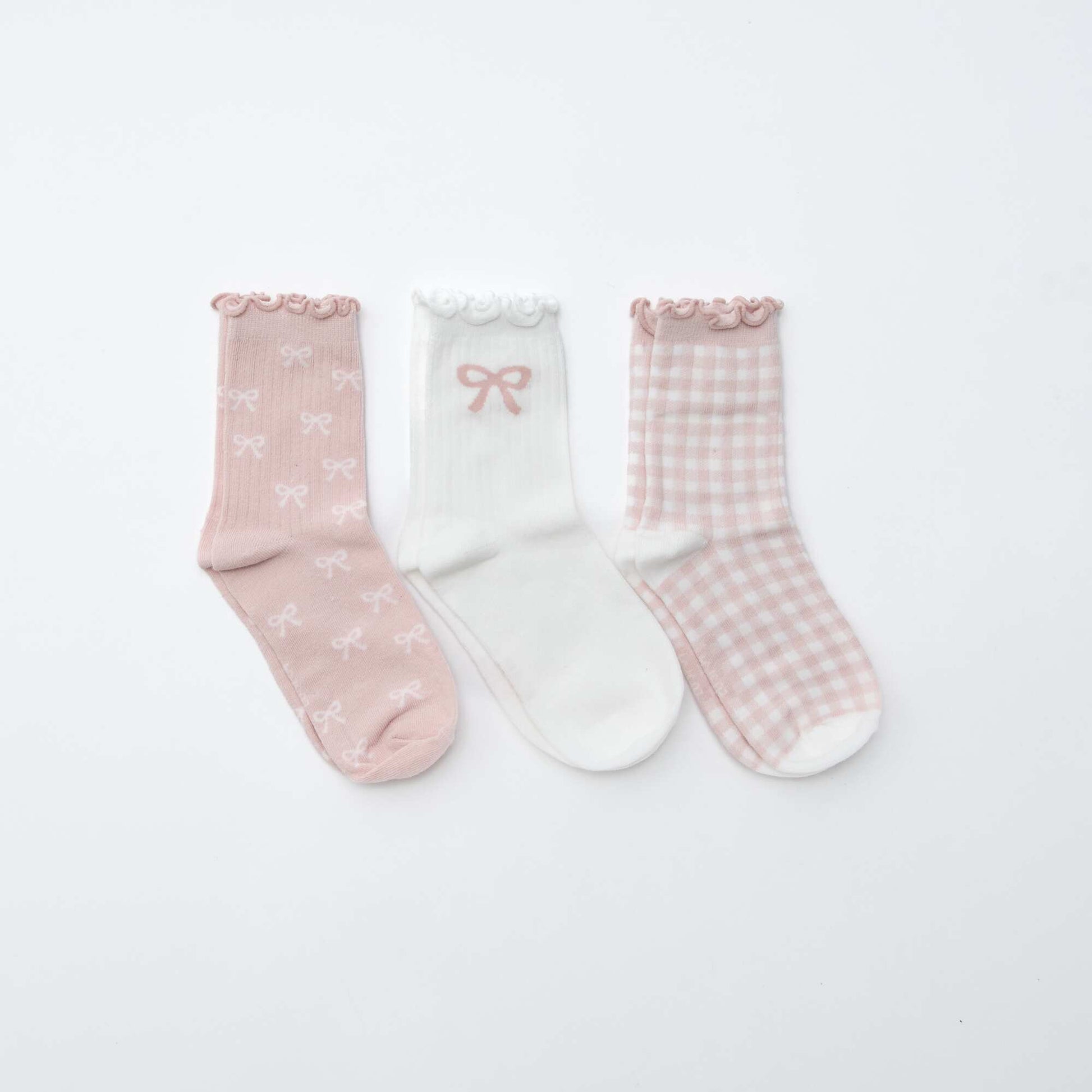 Lot de 3 chaussettes imprimées ROSE/BLANC