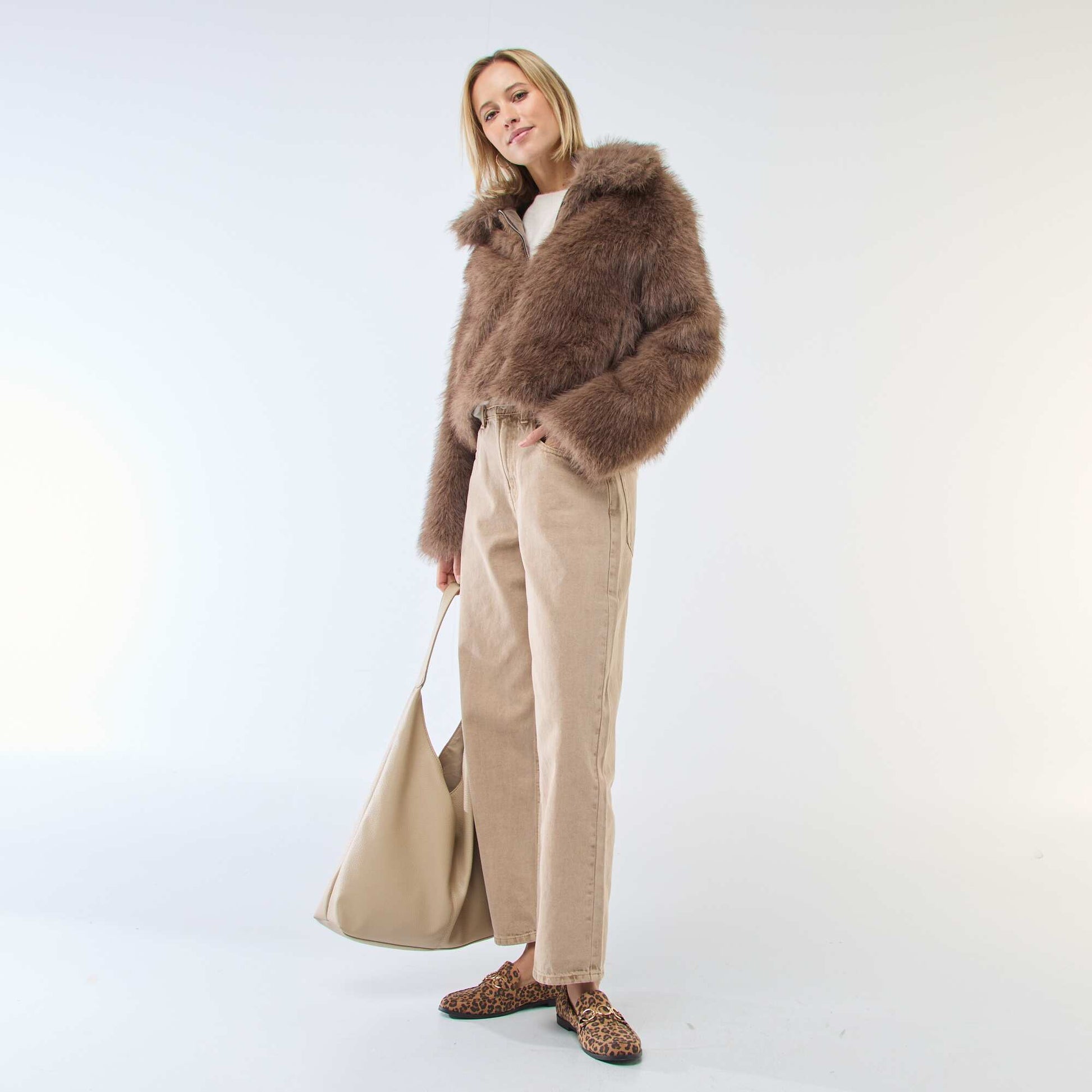 Blouson court imitation fourrure MARRON