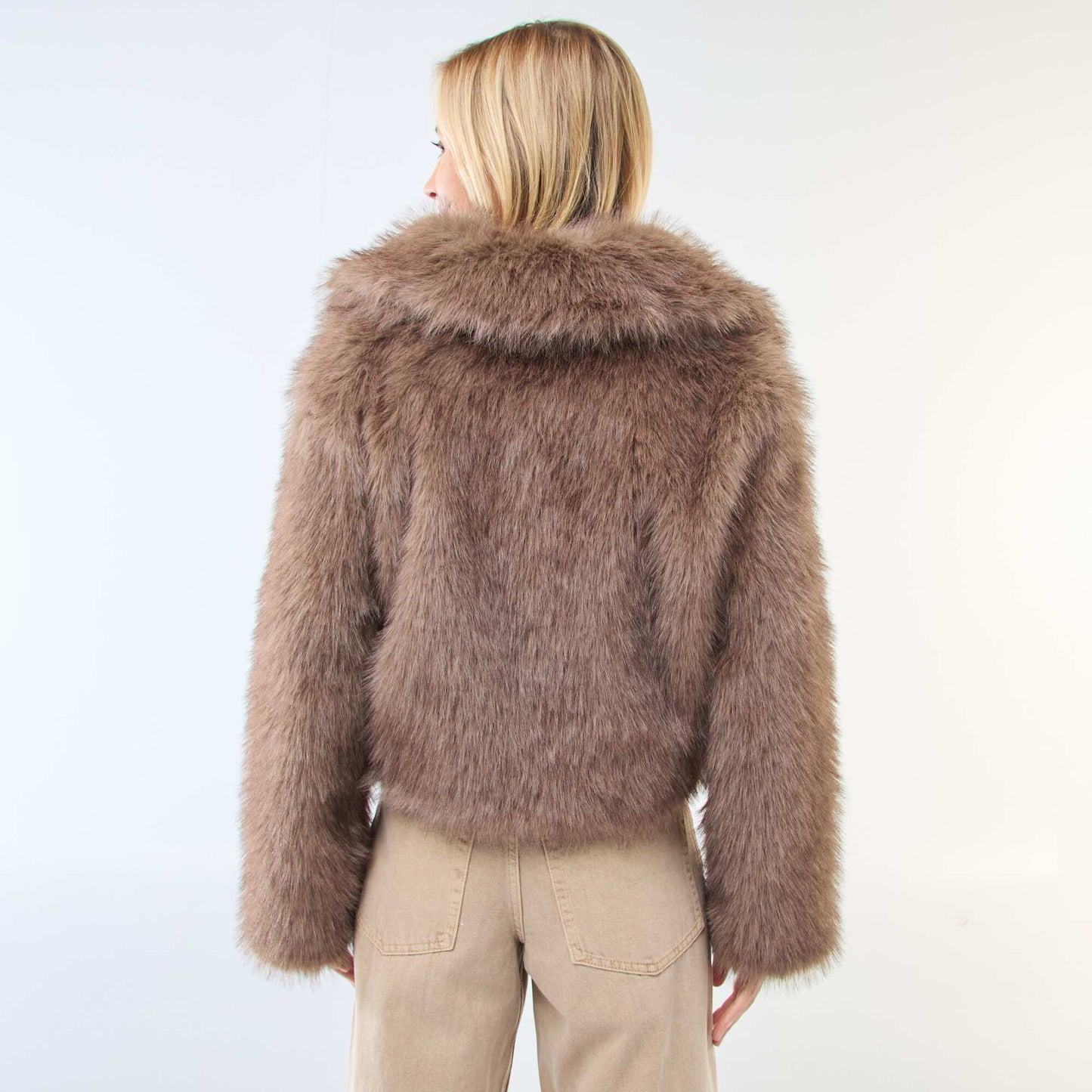 Blouson court imitation fourrure MARRON