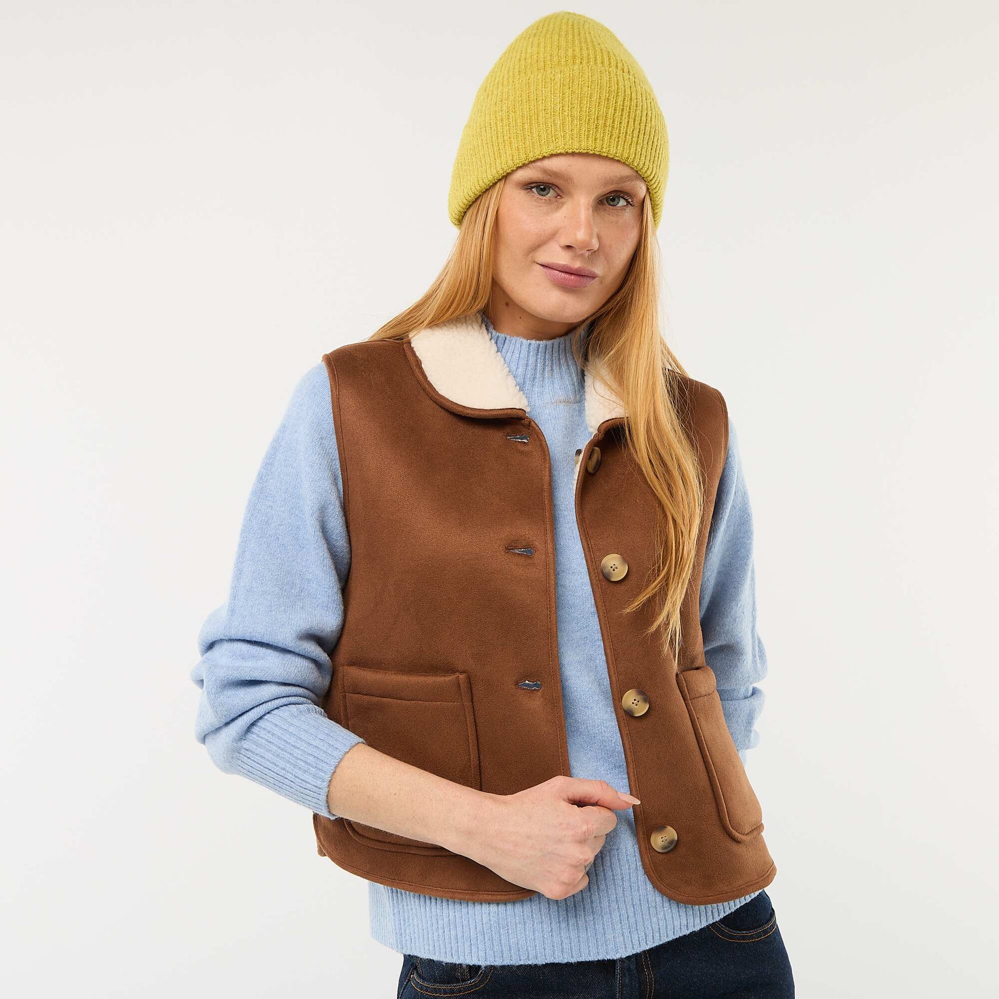 Veste courte sherpa sans manches MARRON