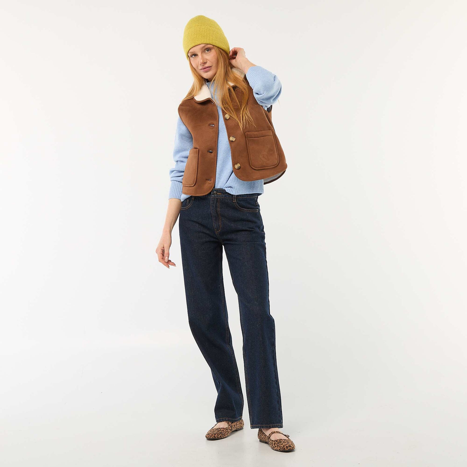 Veste courte sherpa sans manches MARRON
