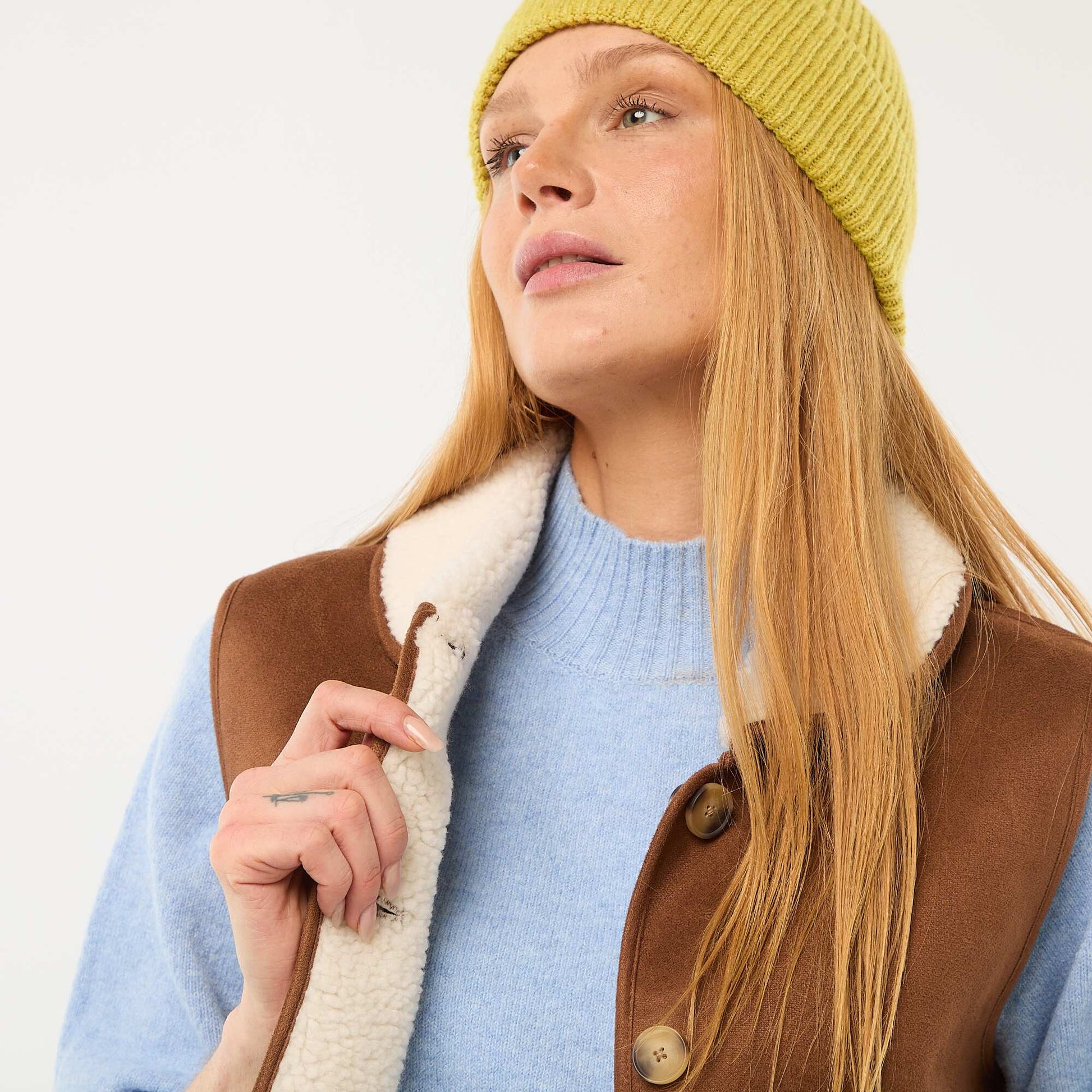 Veste courte sherpa sans manches MARRON