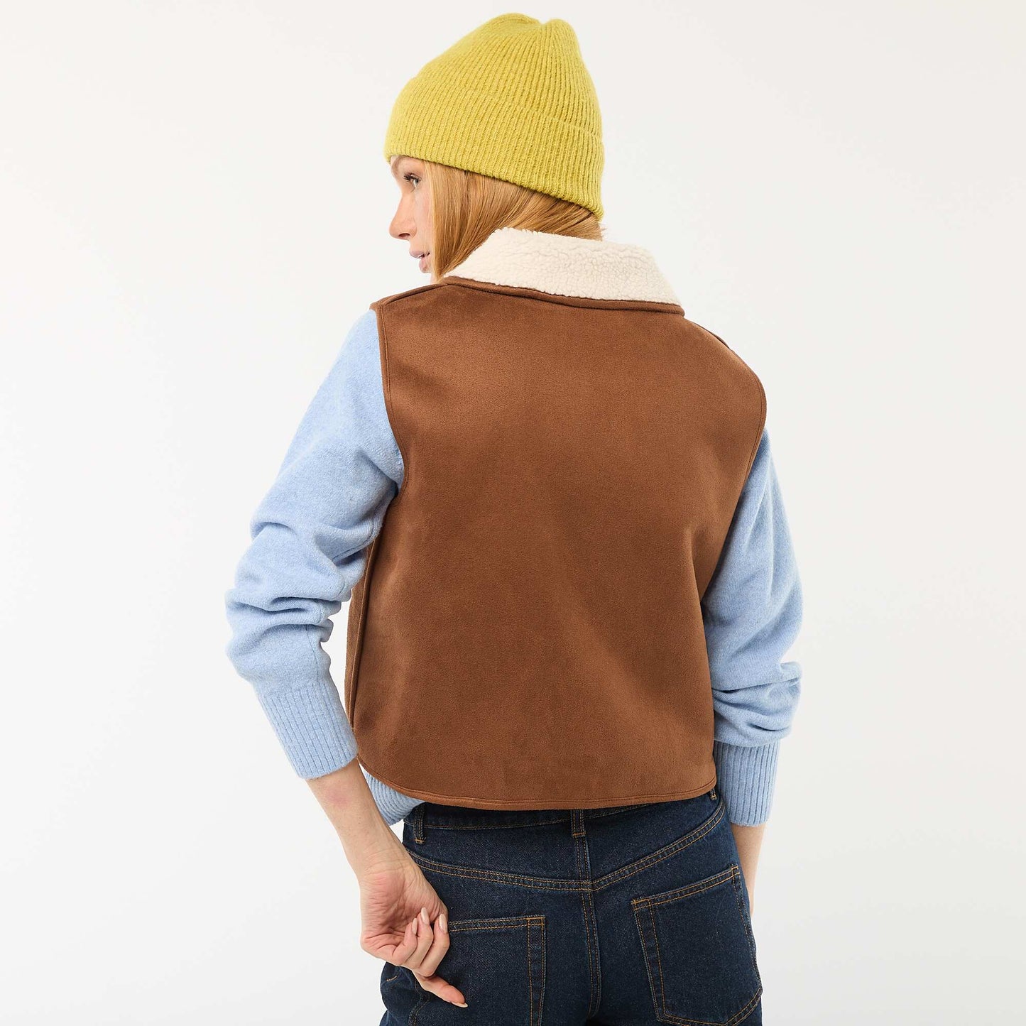 Veste courte sherpa sans manches MARRON