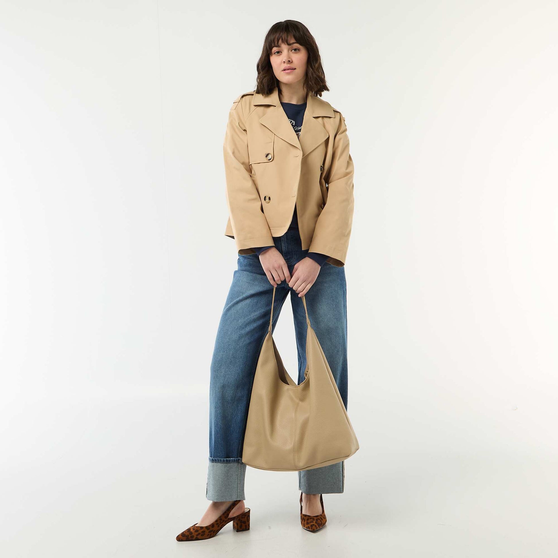Trench court en coton BEIGE