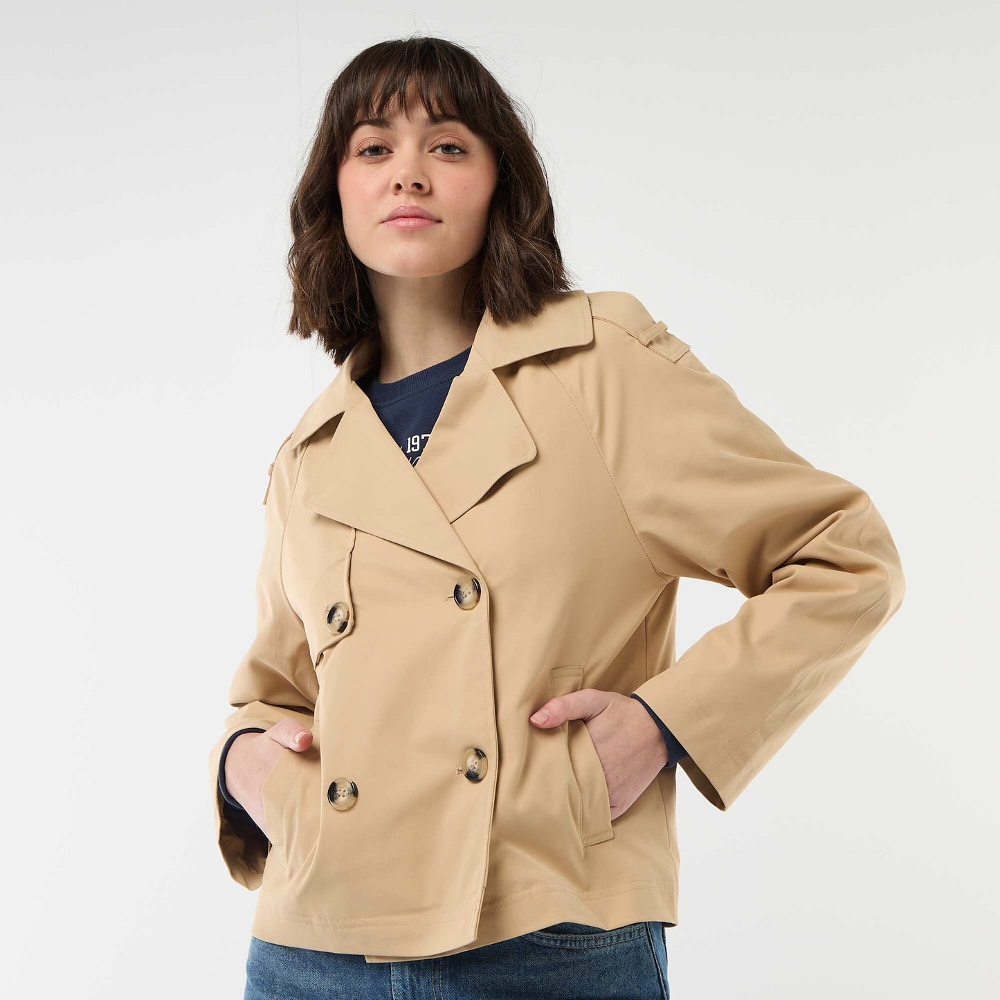 Trench court en coton BEIGE