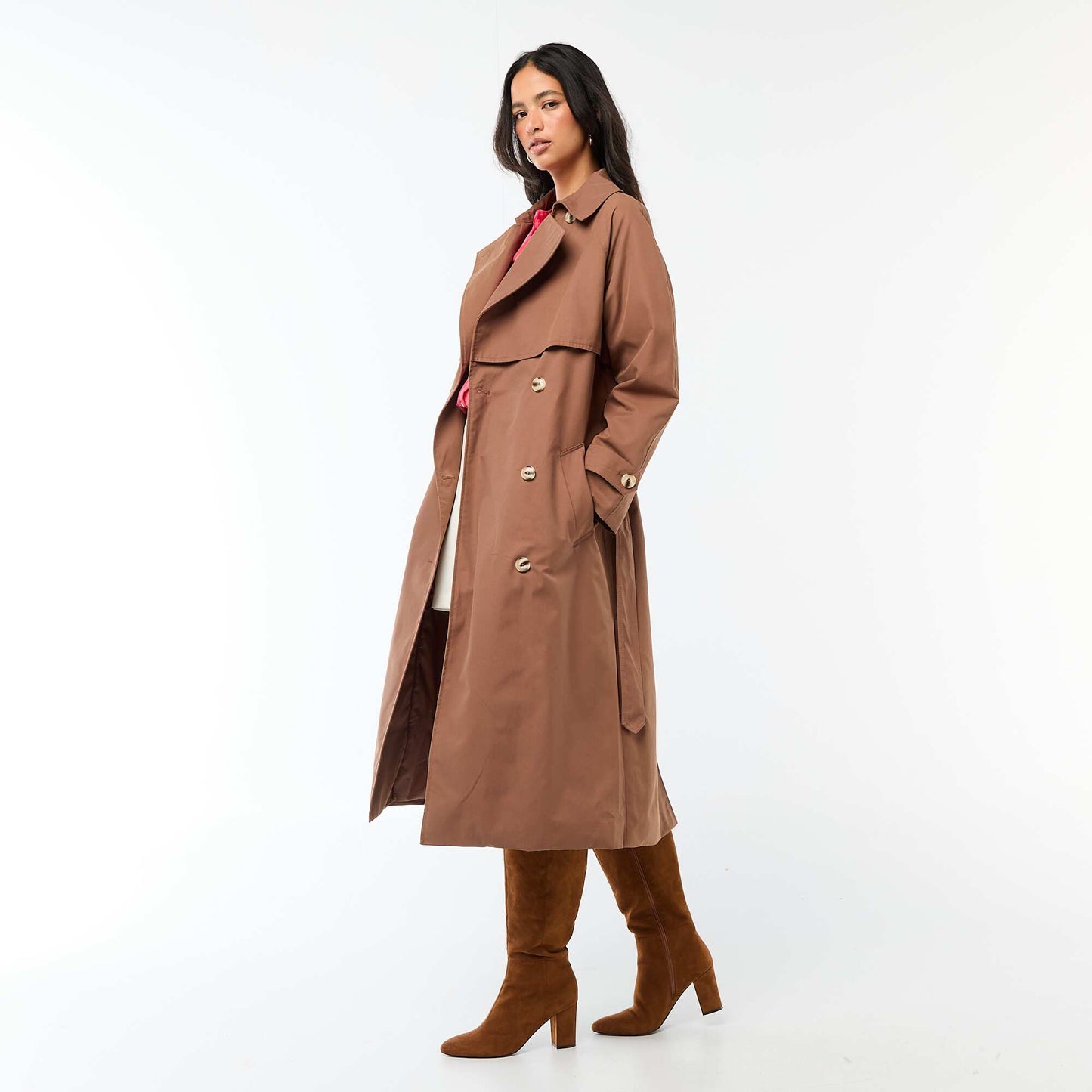 Trench long double boutonnage MARRON