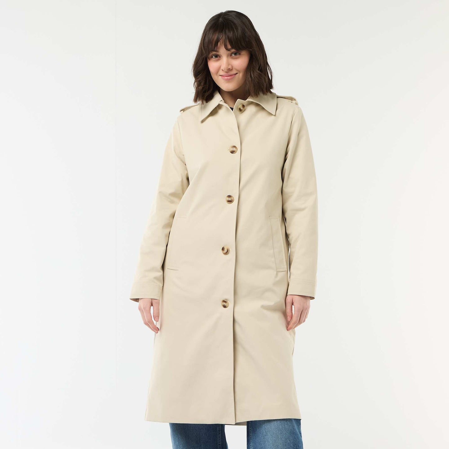 Trench mi-long à col chemiser BEIGE