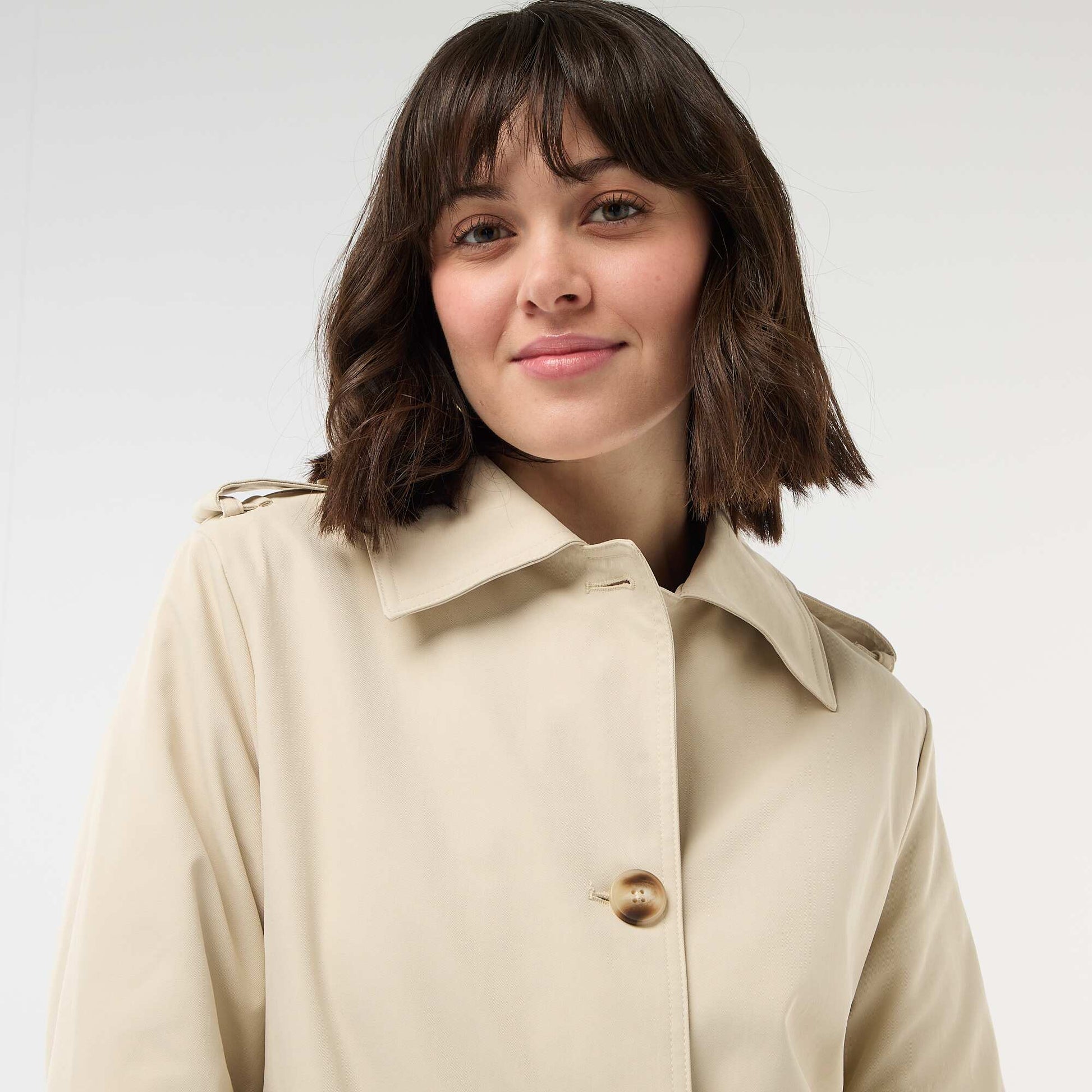 Trench mi-long à col chemiser BEIGE