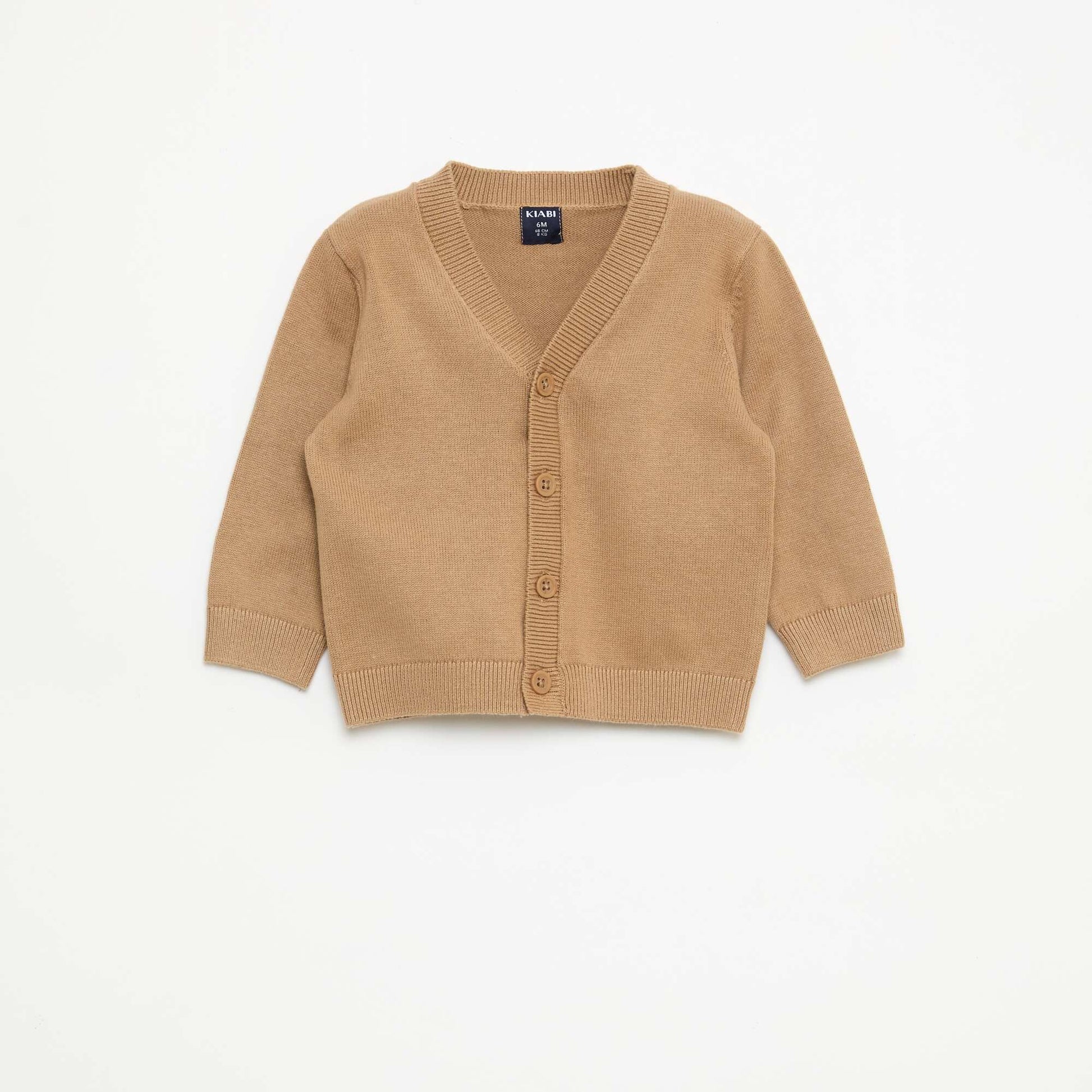 Gilet fine jauge col V BEIGE