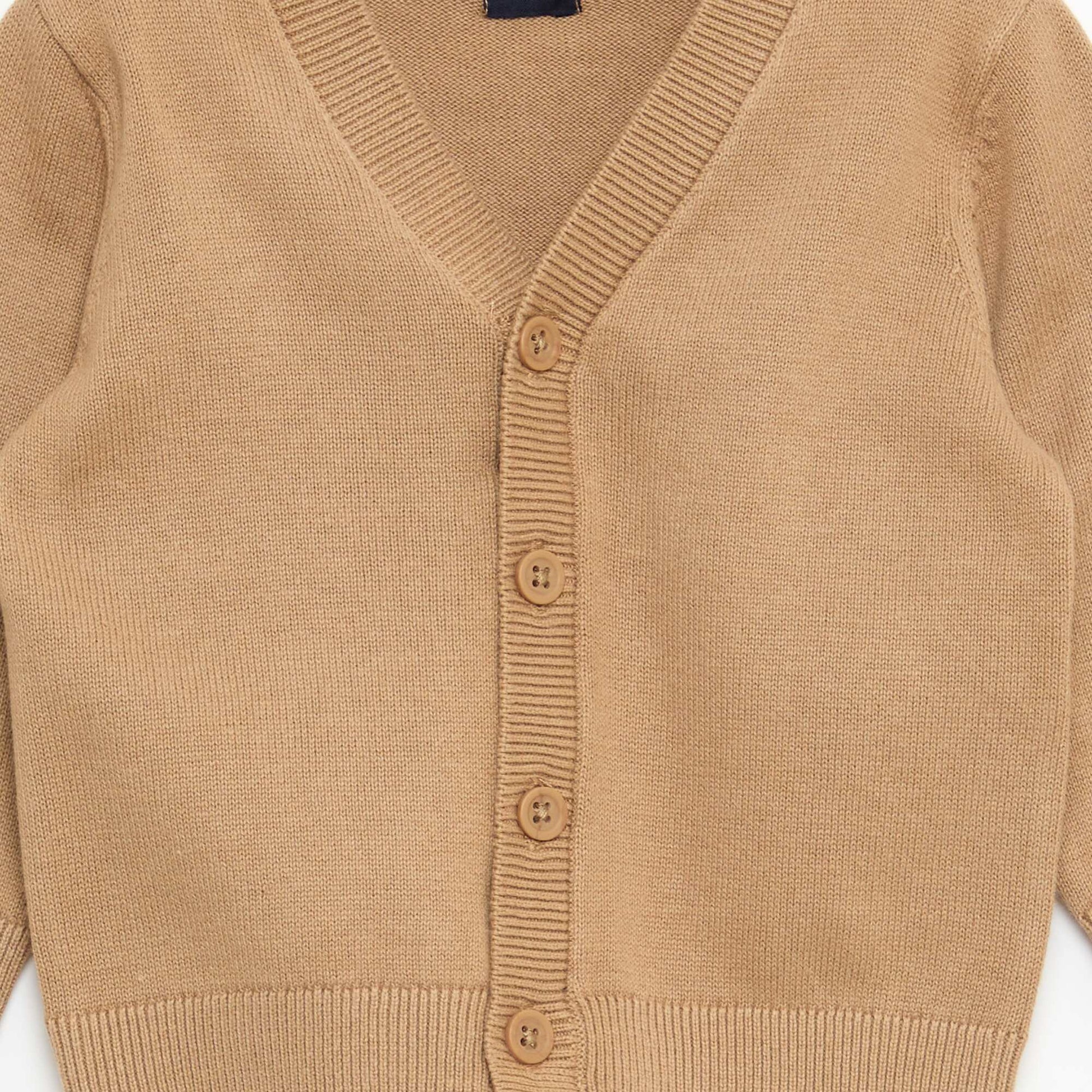 Gilet fine jauge col V BEIGE