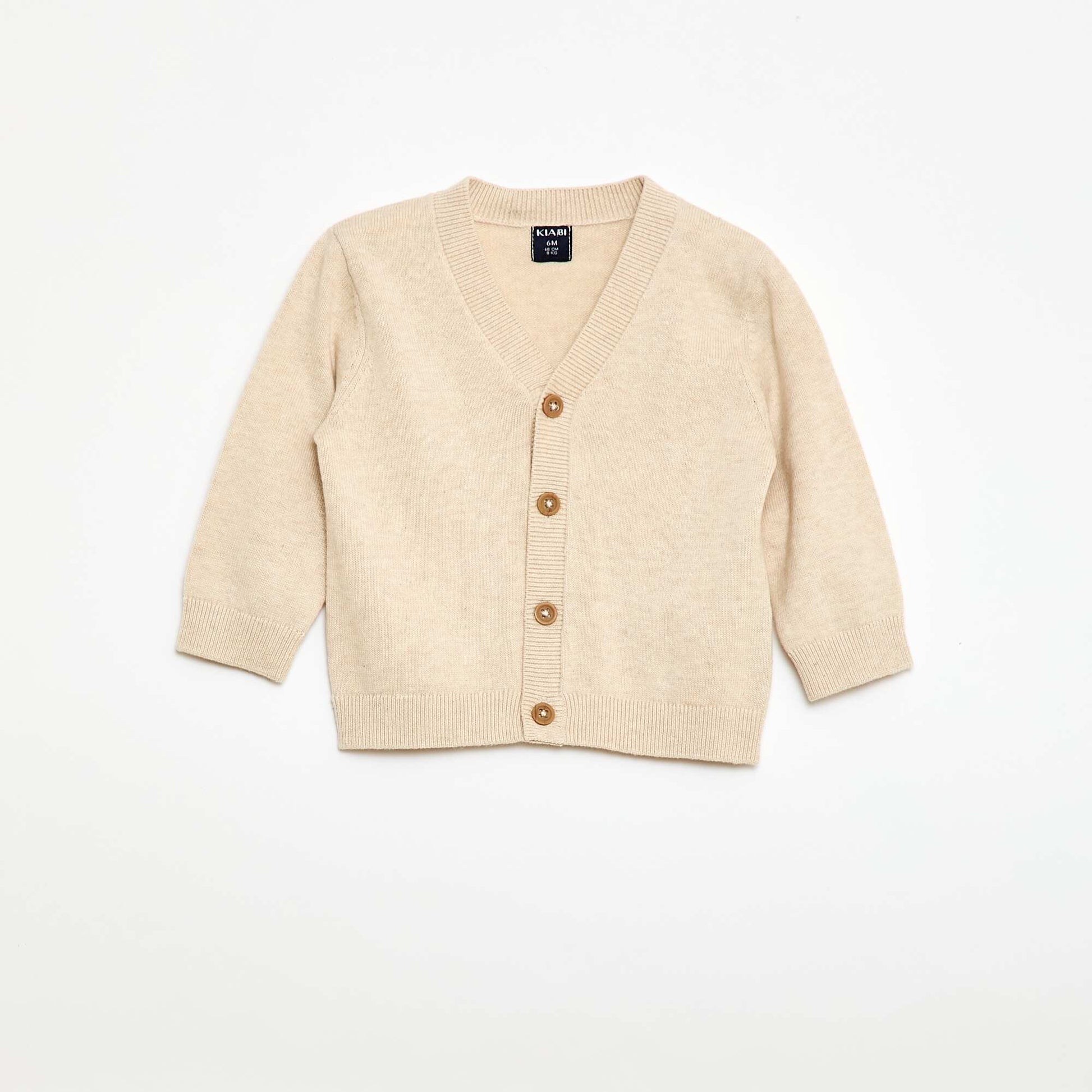 Gilet fine jauge col V BEIGE