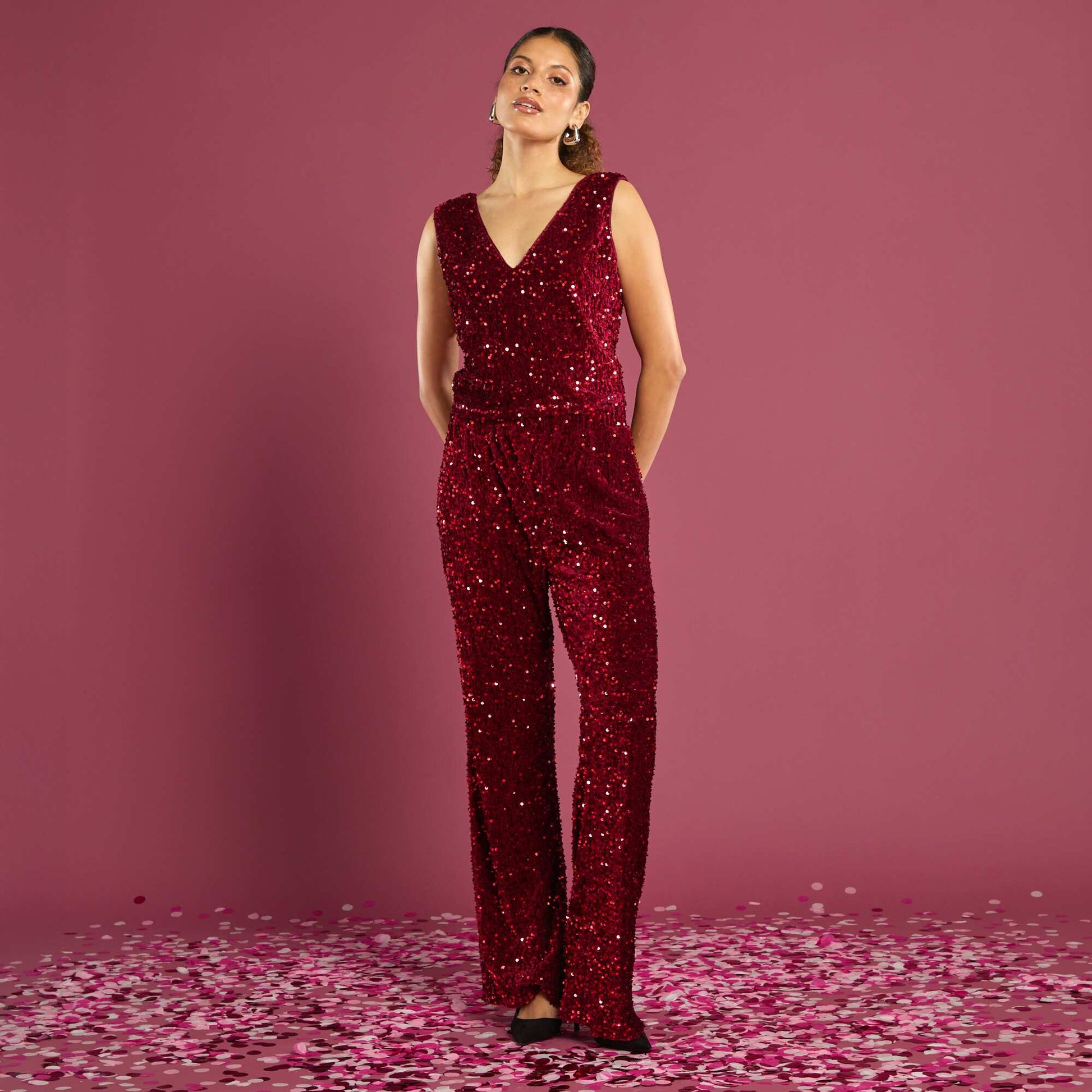Pantalon flare à sequins ROUGE