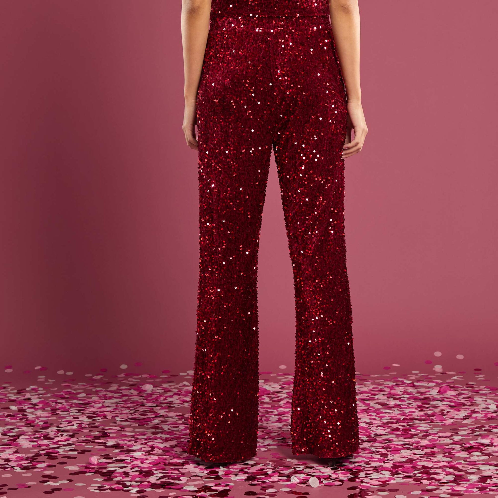 Pantalon flare à sequins ROUGE