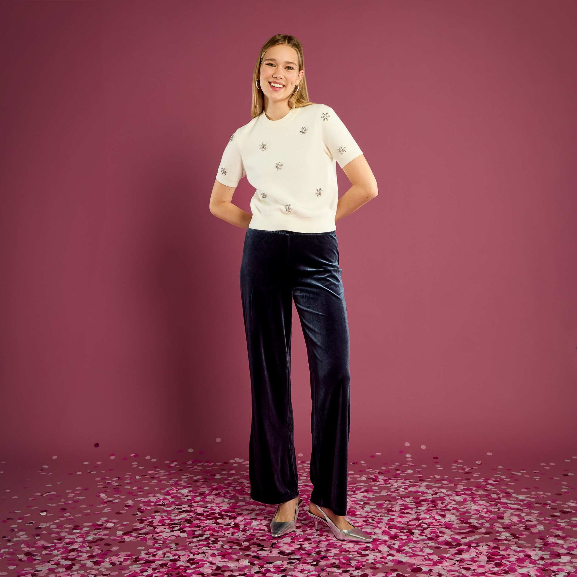 Pantalon large en velours BLEU
