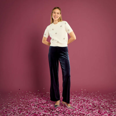 Pantalon large en velours BLEU