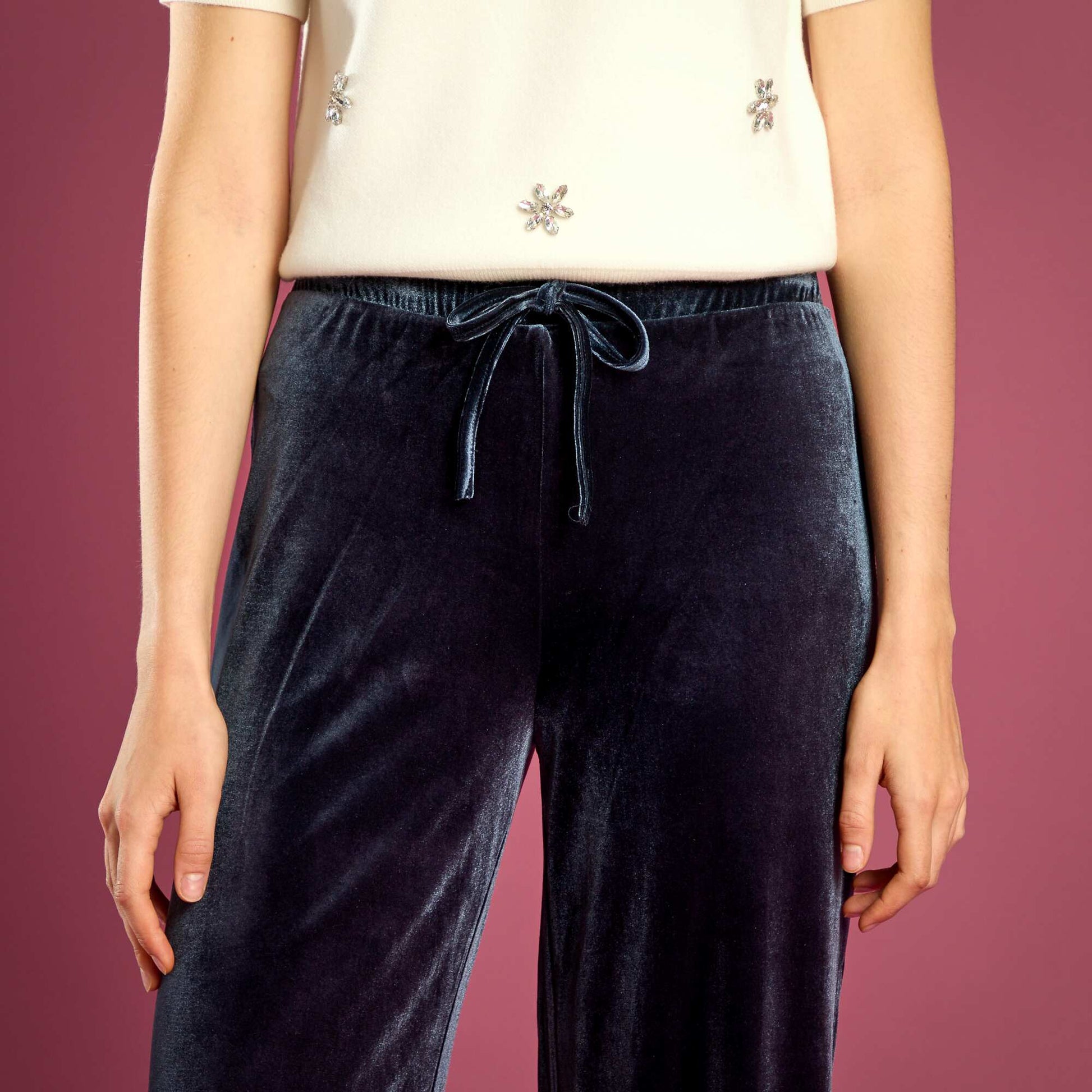Pantalon large en velours BLEU