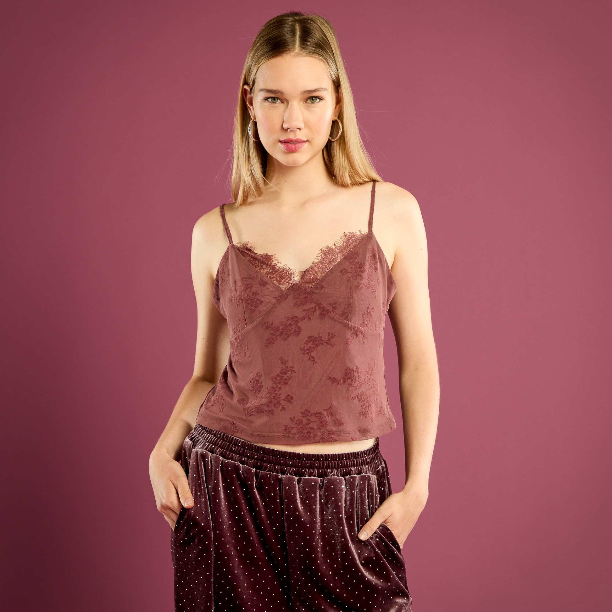 Top en tulle à motif fleuri ROSE