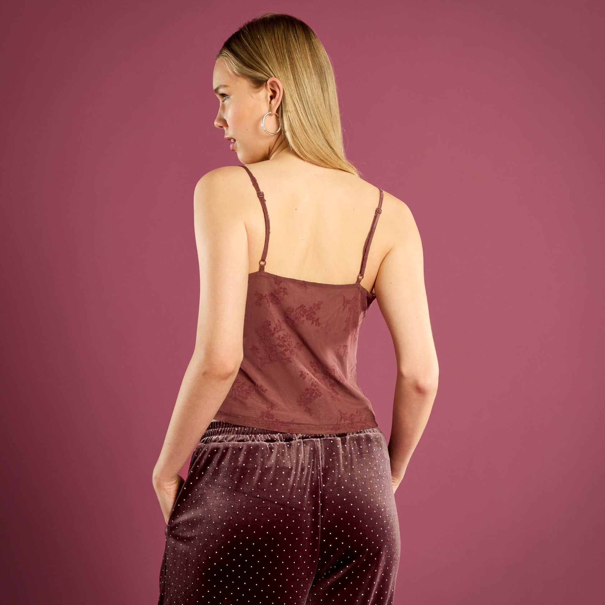 Top en tulle à motif fleuri ROSE