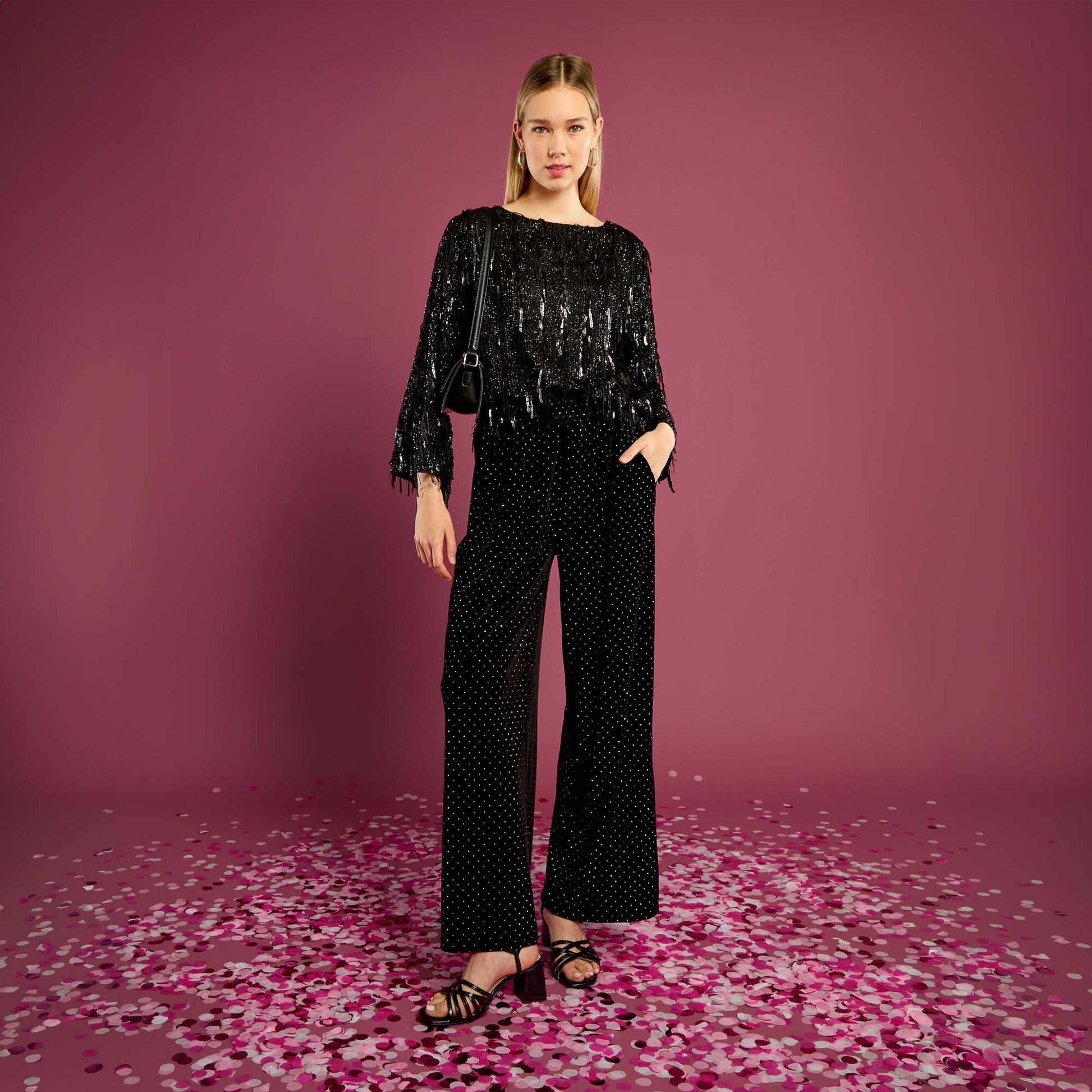 Pantalon en velours avec strass NOIR
