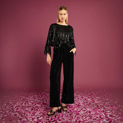 Pantalon en velours avec strass NOIR