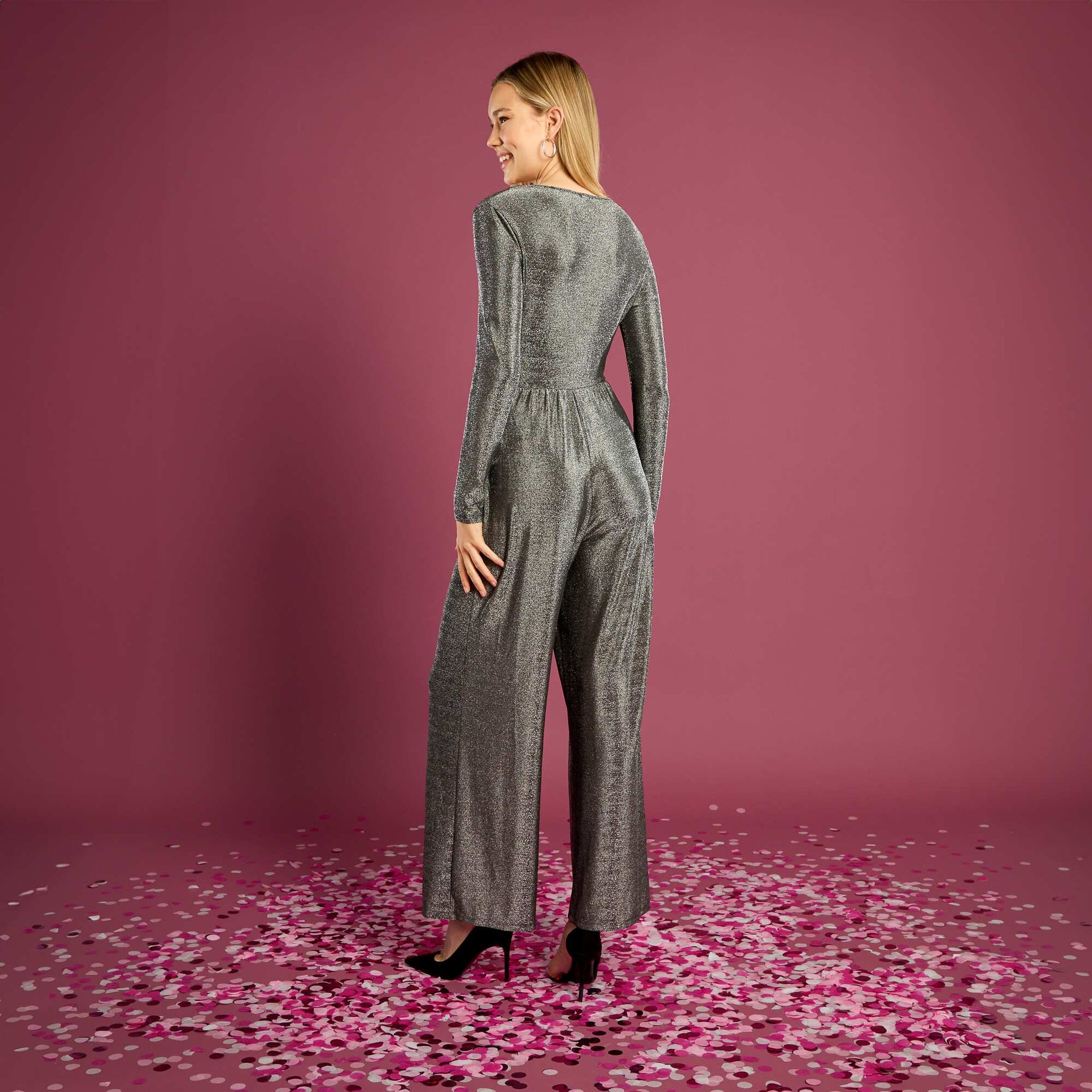 Combinaison pantalon large maille bisou GRIS