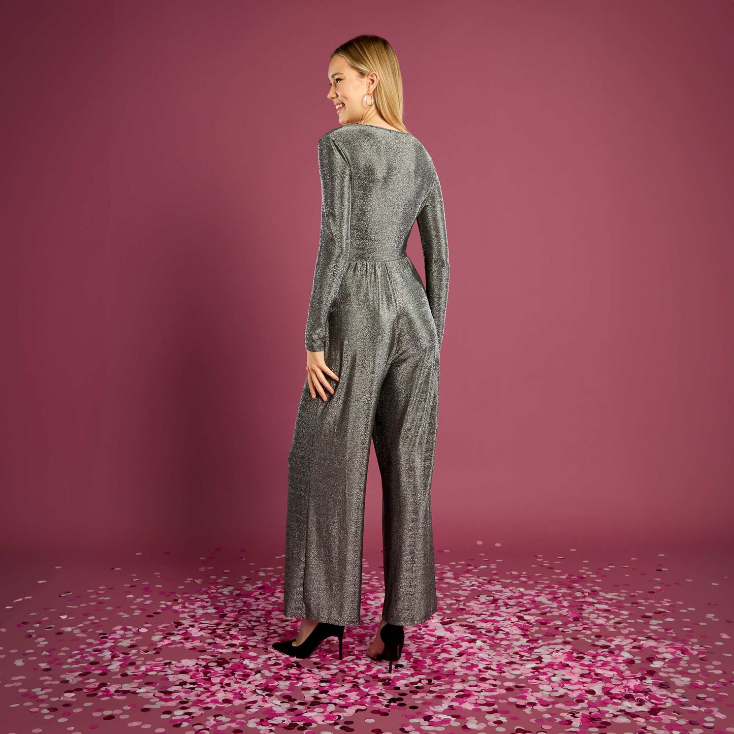 Combinaison pantalon large maille bisou GRIS