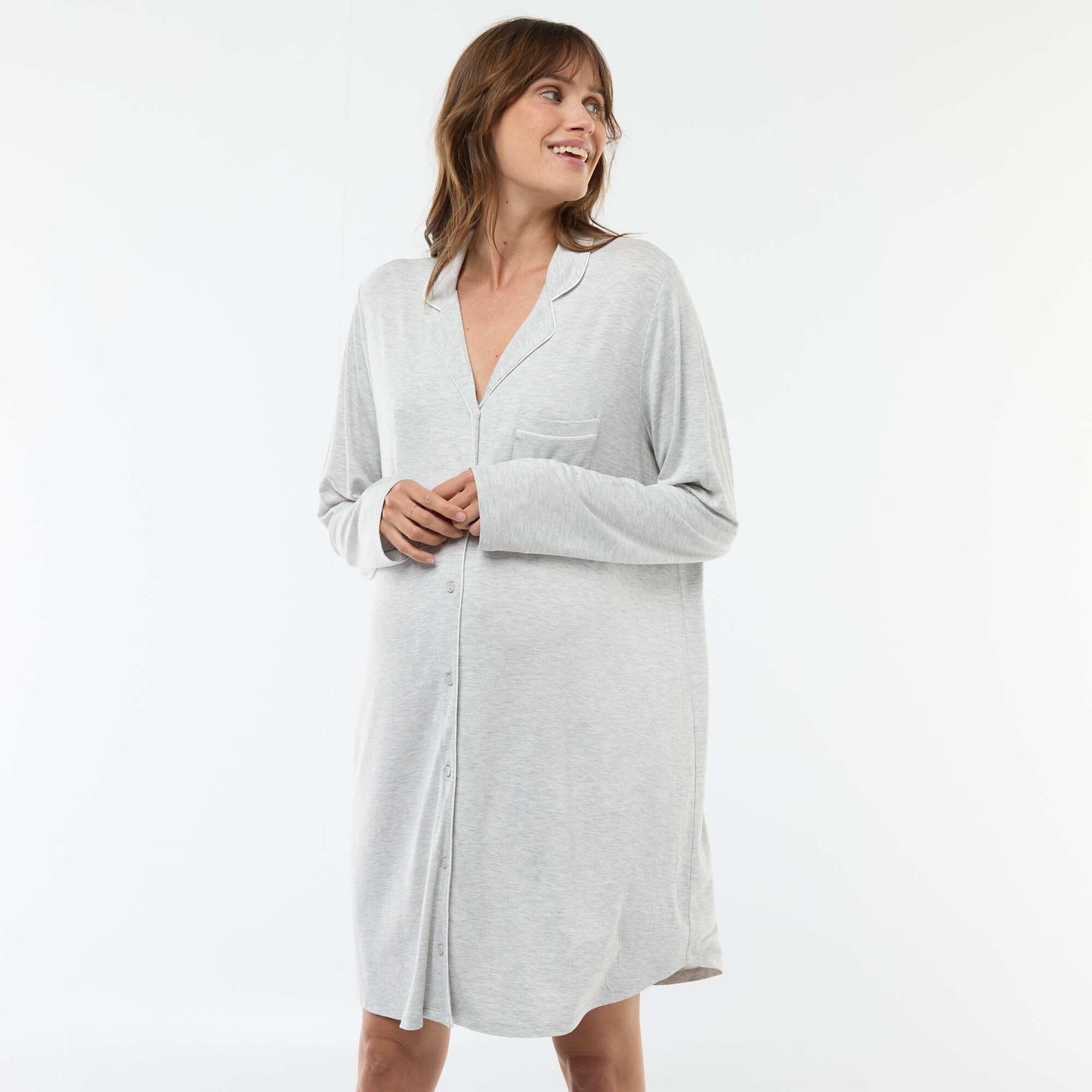 Chemise de nuit unie de maternité GRIS
