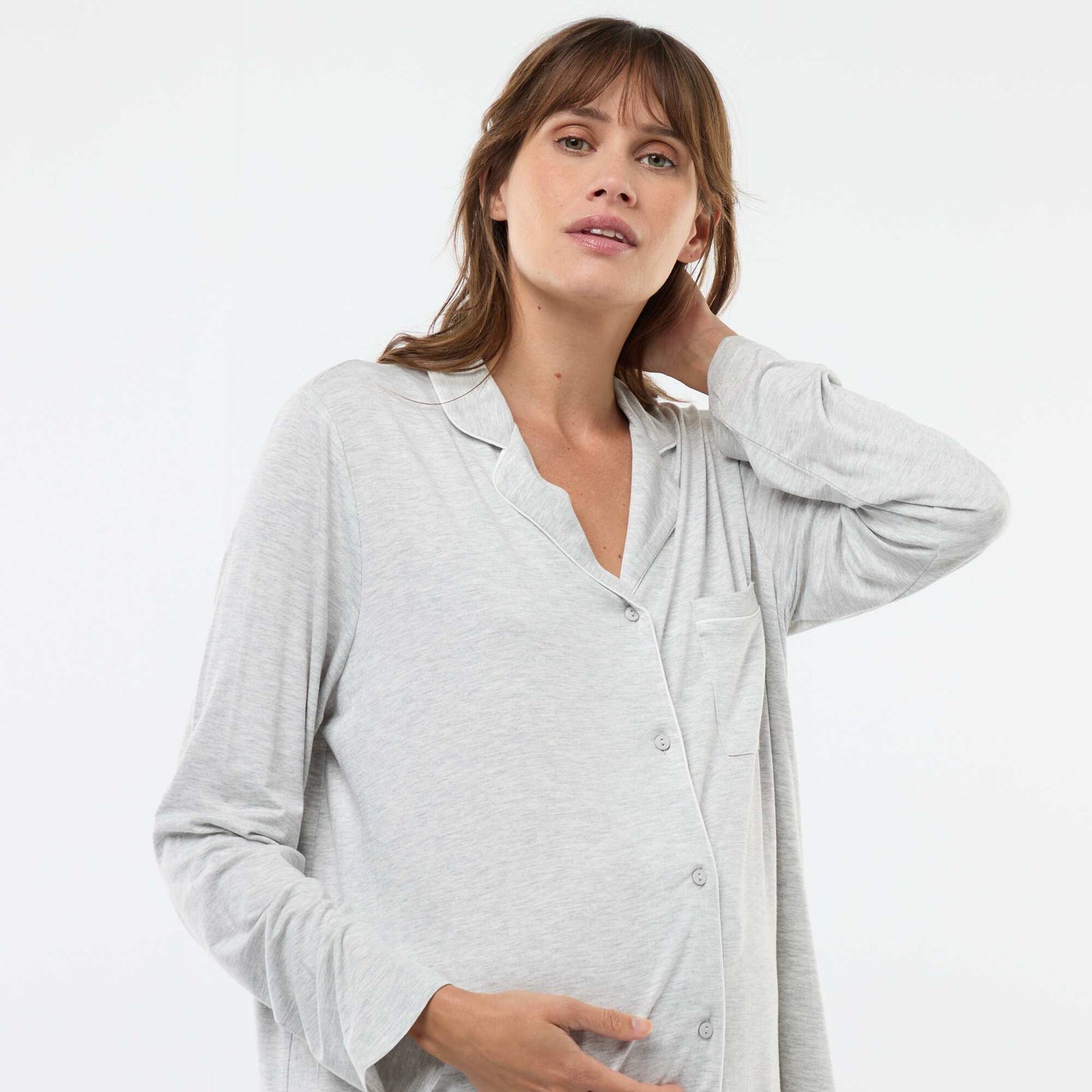 Chemise de nuit unie de maternité GRIS
