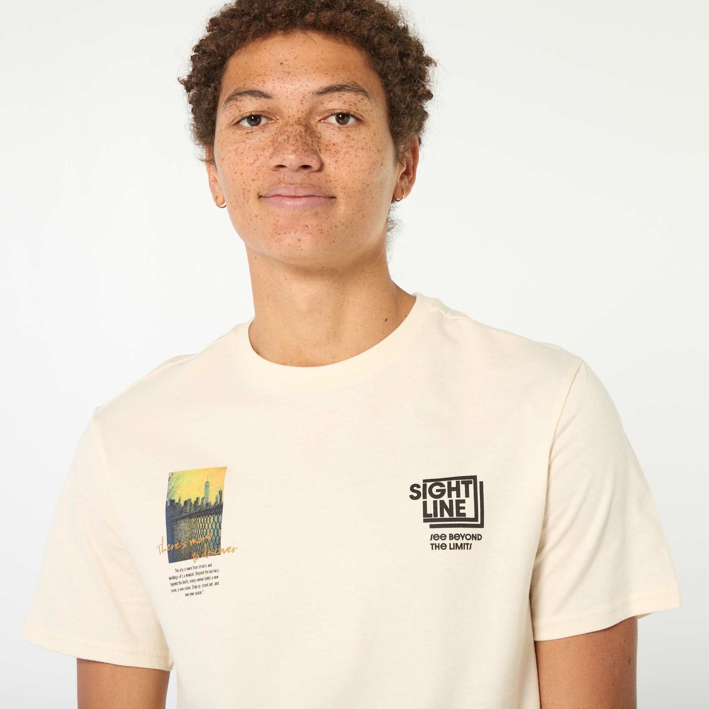 Tee-shirt en coton imprimé à manches courtes BLANC