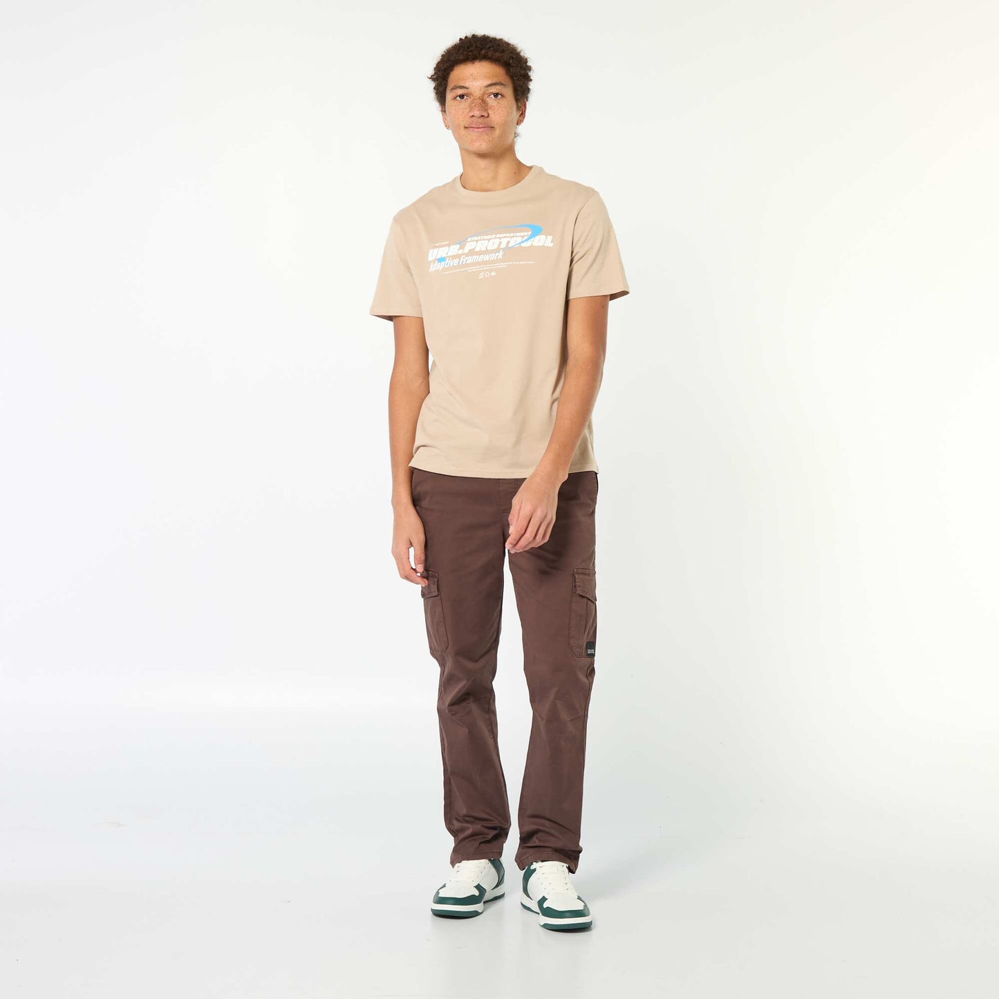 Tee-shirt en coton imprimé à manches courtes BEIGE