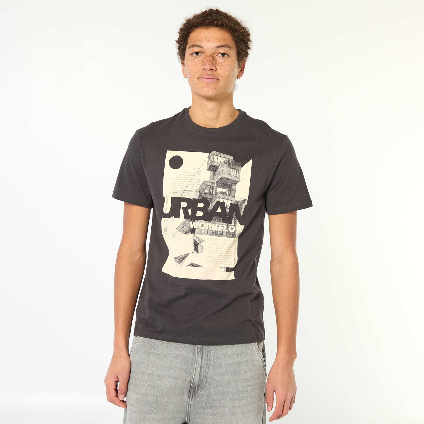 Tee-shirt en coton imprimé à manches courtes NOIR