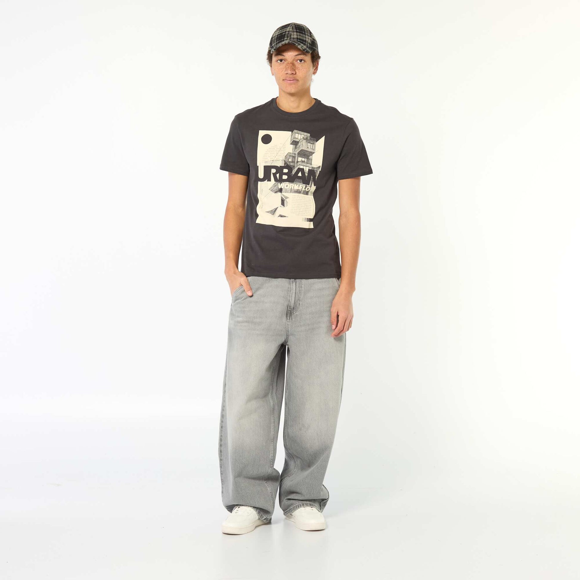 Tee-shirt en coton imprimé à manches courtes NOIR