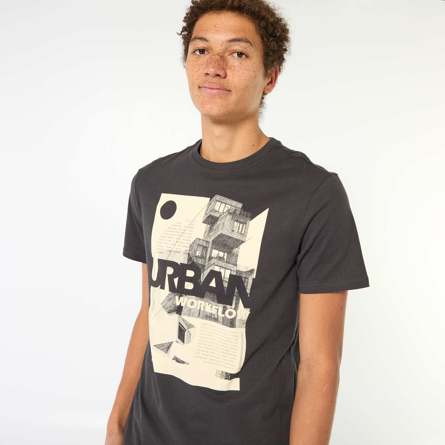 Tee-shirt en coton imprimé à manches courtes NOIR