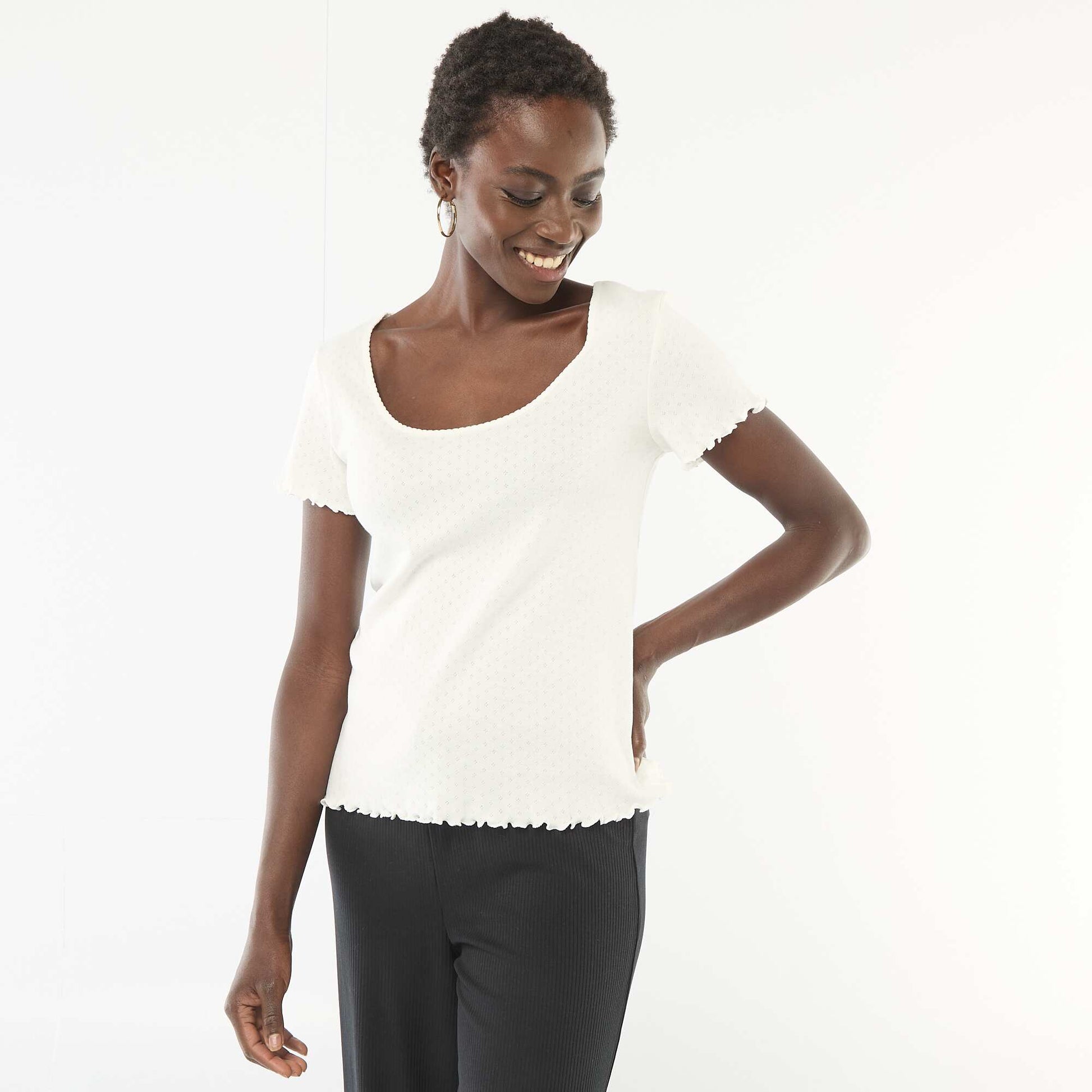 Tee-shirt de pyjama en maille pointelle BLANC