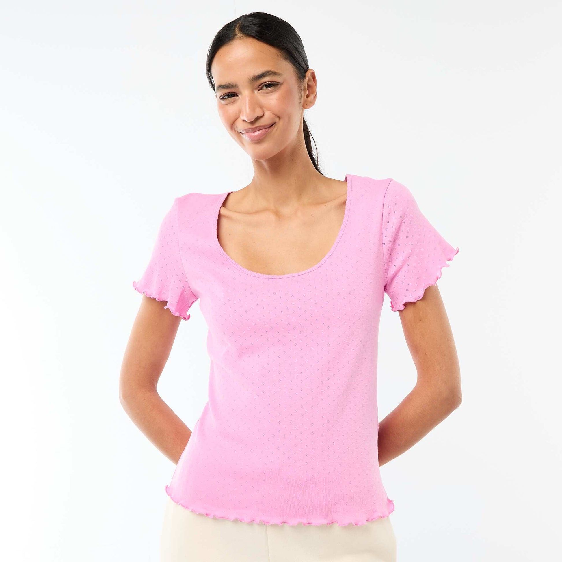 Tee-shirt de pyjama en maille pointelle ROSE