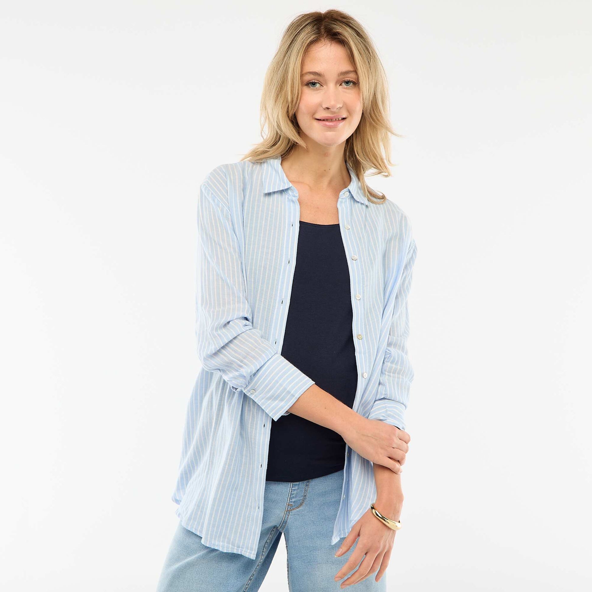 Chemise grossesse en coton rayée BLEU