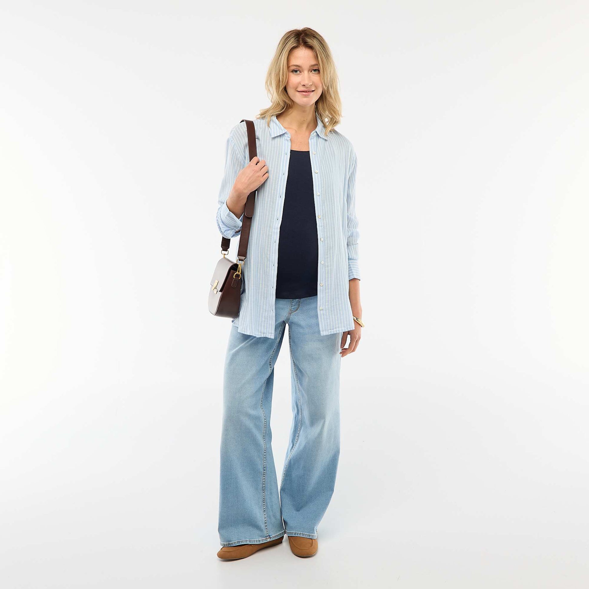 Chemise grossesse en coton rayée BLEU