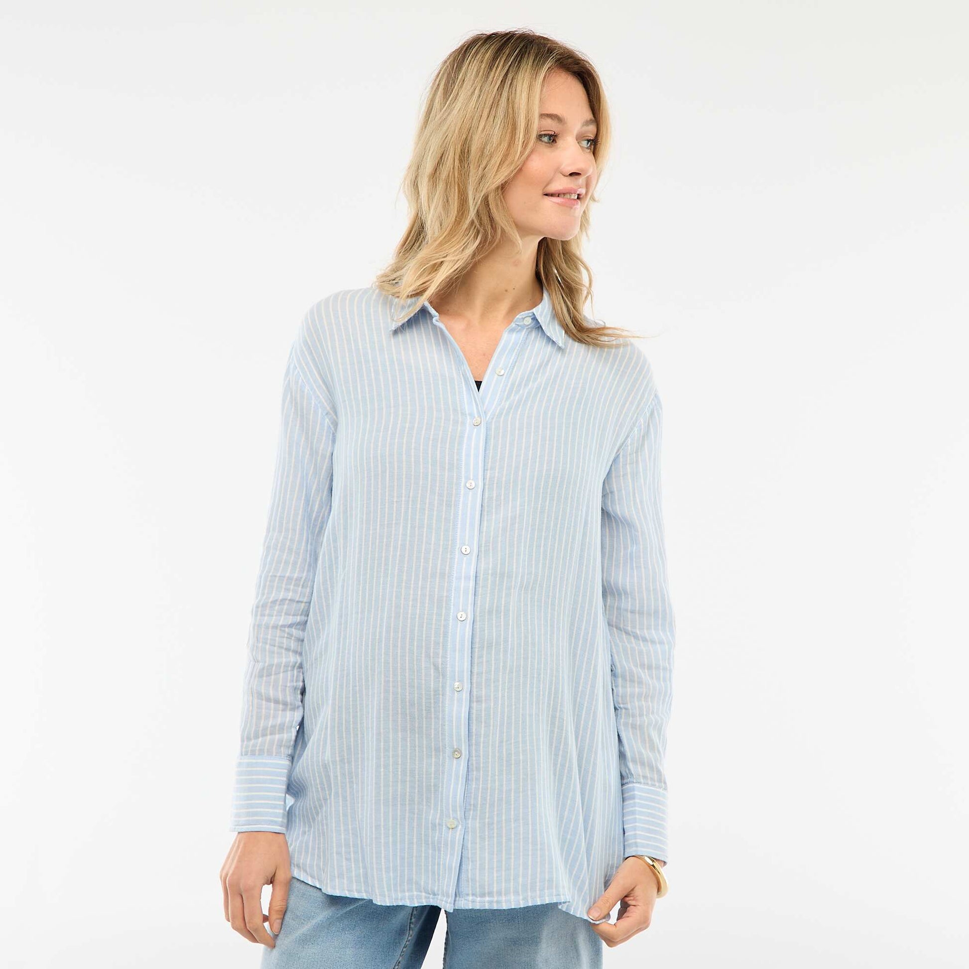 Chemise grossesse en coton rayée BLEU