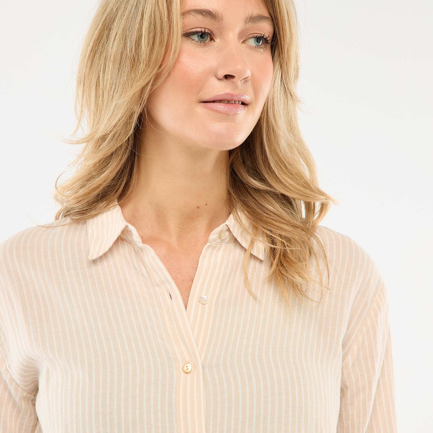 Chemise grossesse en coton rayée BEIGE