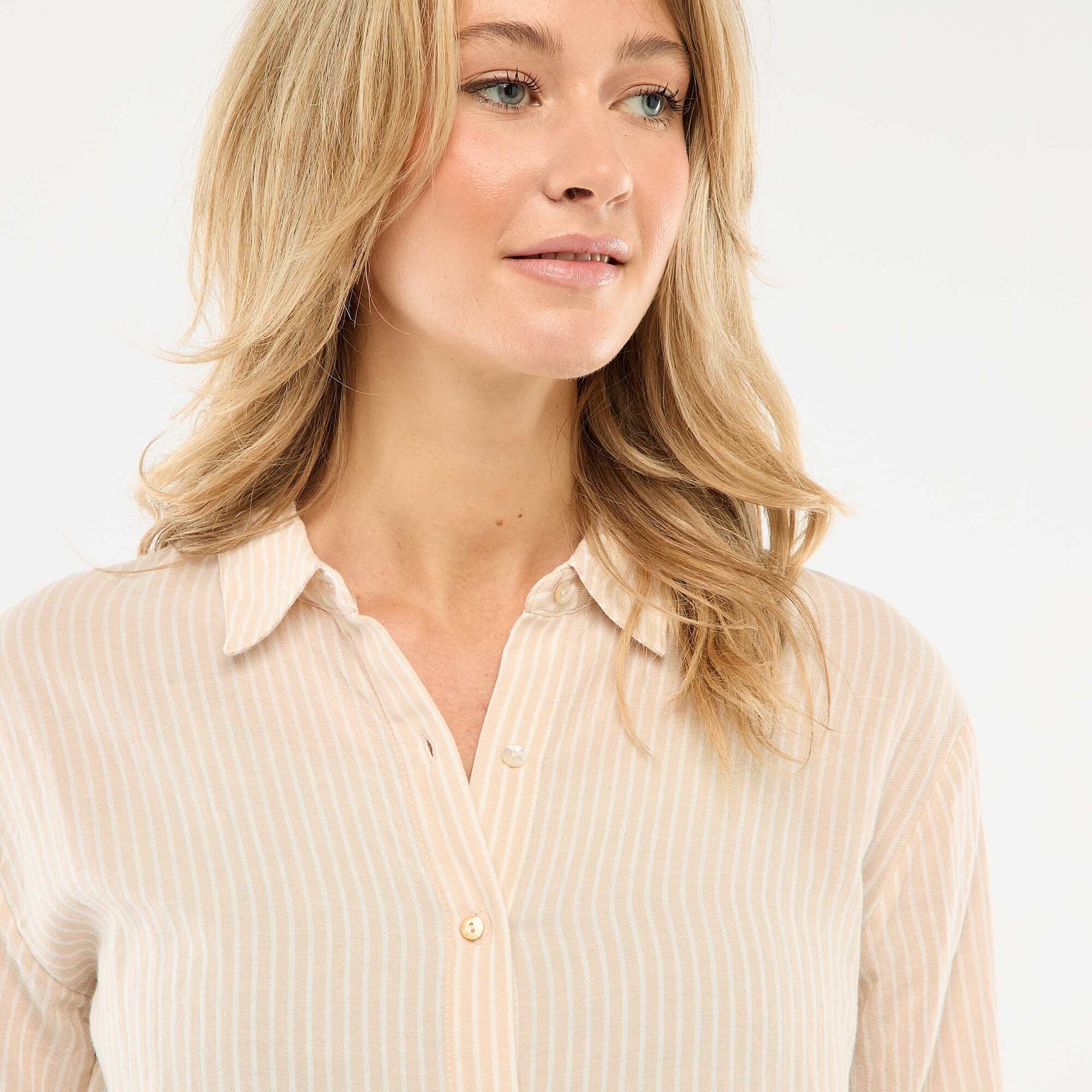 Chemise grossesse en coton rayée BEIGE