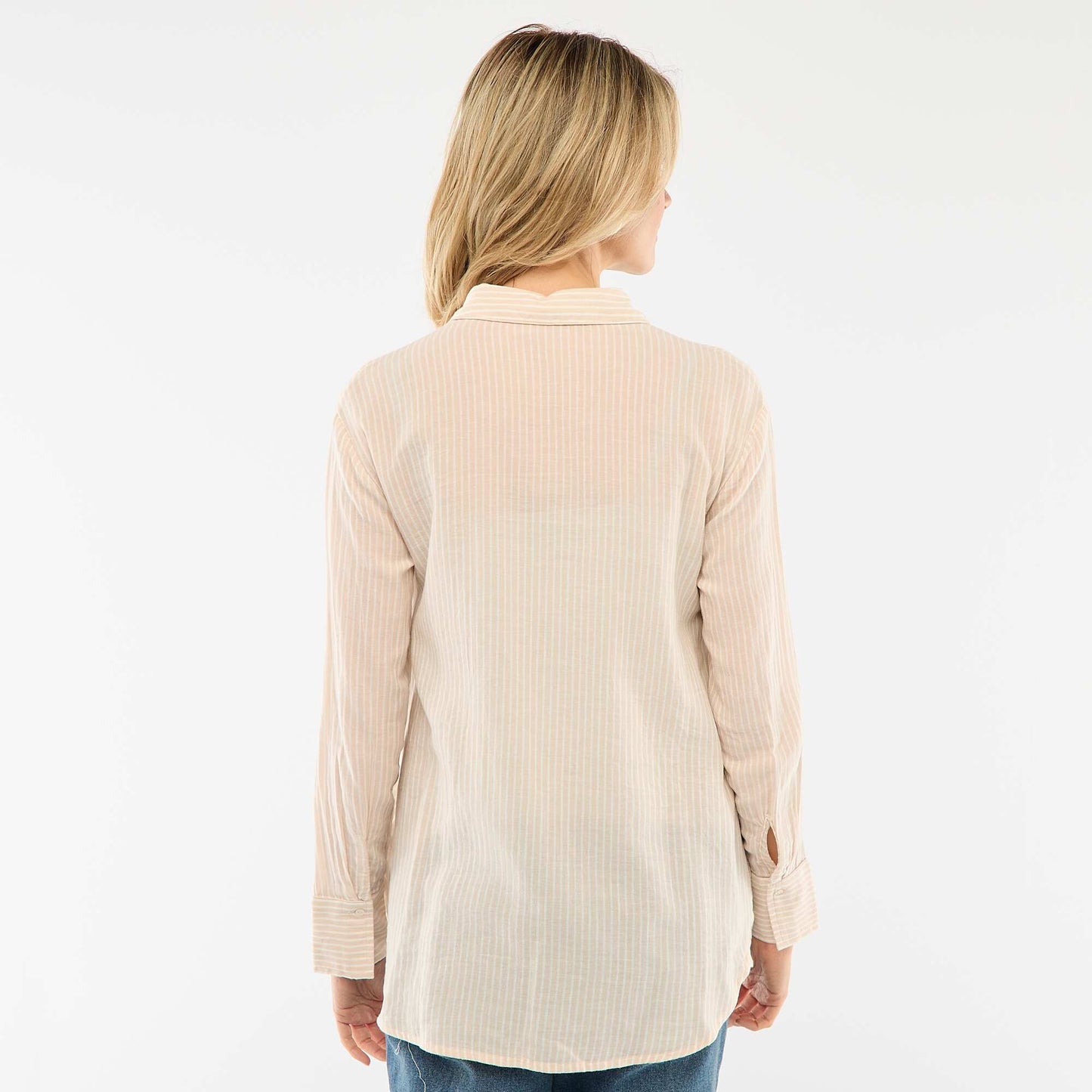 Chemise grossesse en coton rayée BEIGE