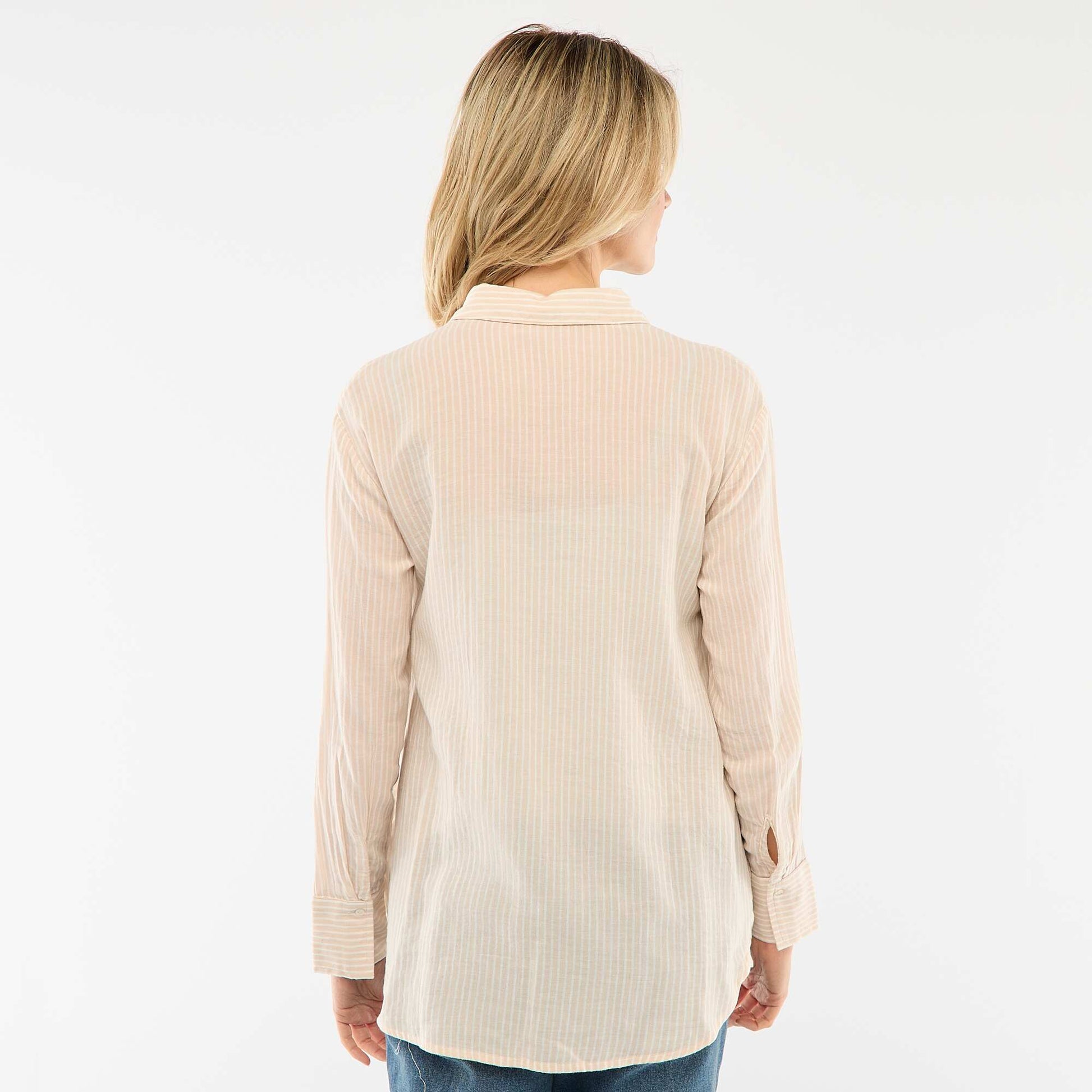 Chemise grossesse en coton rayée BEIGE