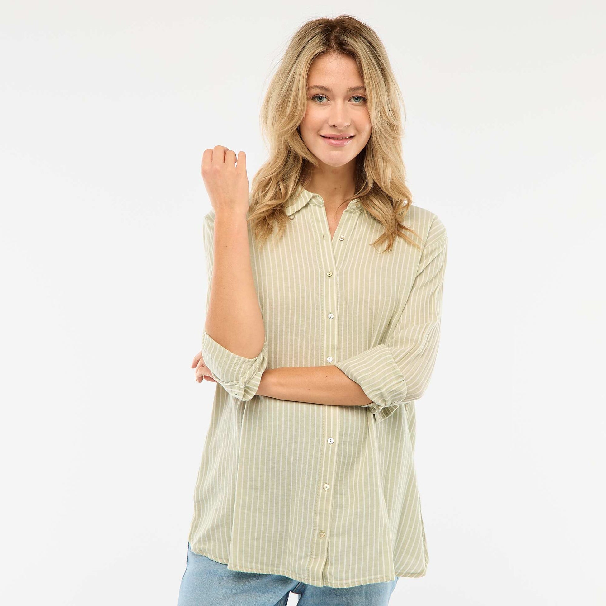 Chemise grossesse en coton rayée VERT