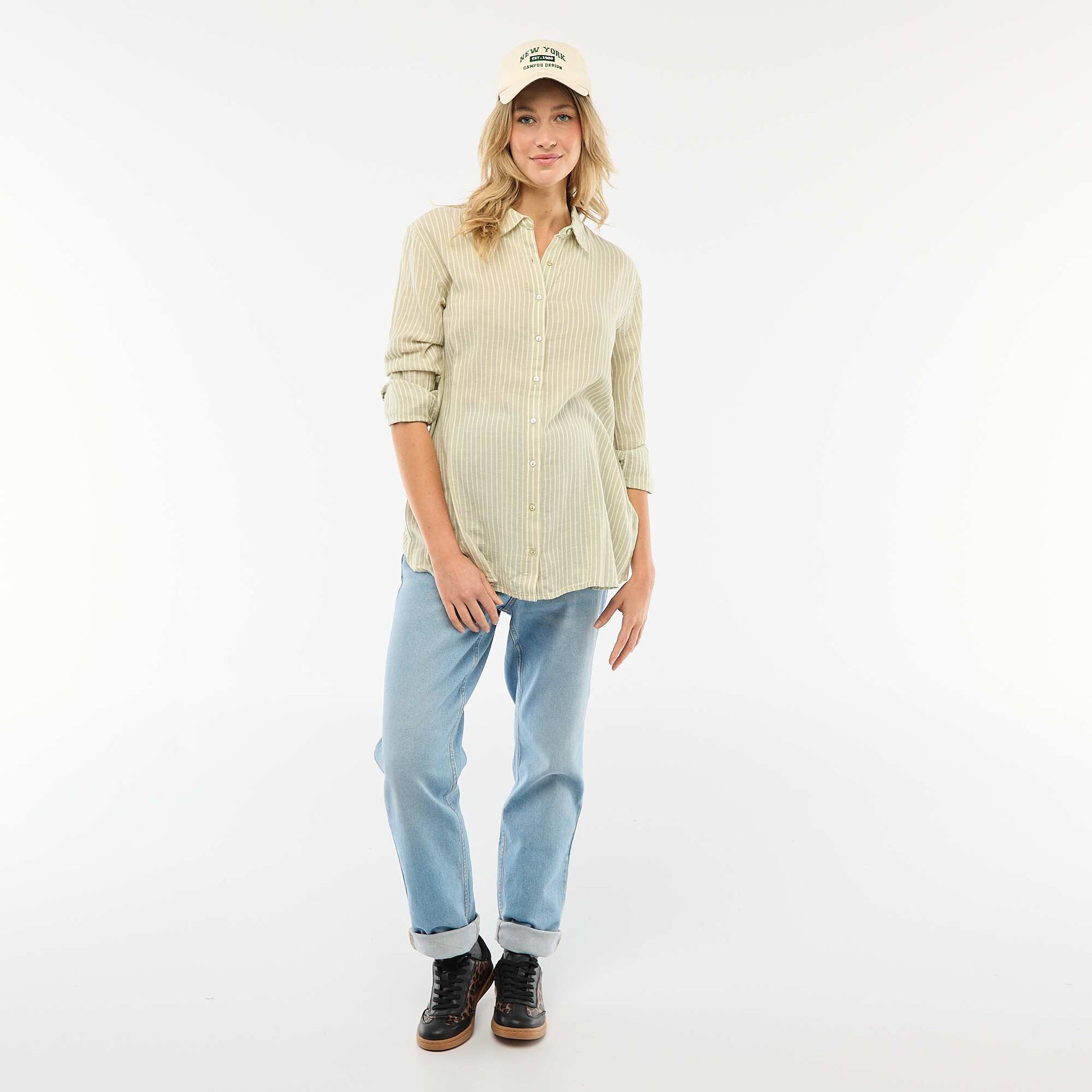 Chemise grossesse en coton rayée VERT