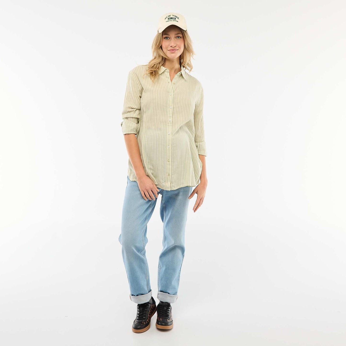 Chemise grossesse en coton rayée VERT