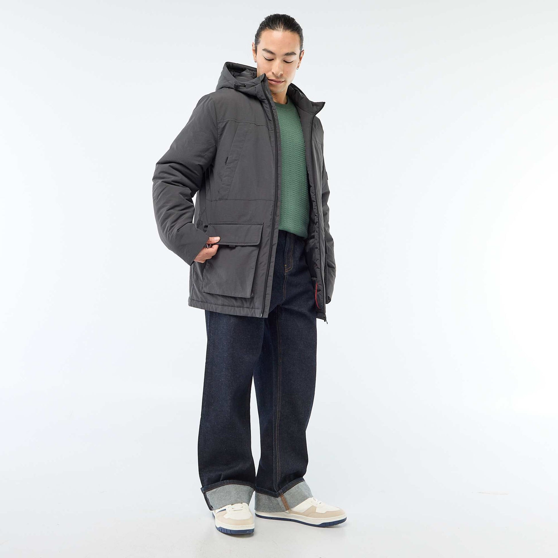 Parka légère à capuche déparlent NOIR